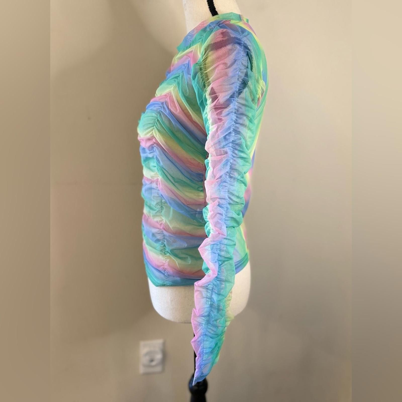 Other Davi & Dani pastel rainbow striped sheer ruched top SZ M Size M / US 6-8 / IT 42-44 - 3 Thumbnail