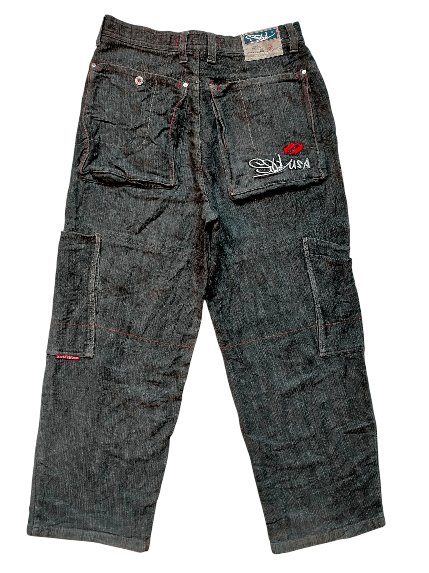 Vintage 1989 Baggy Soul Usa Embroidered Cargo Black Jeans