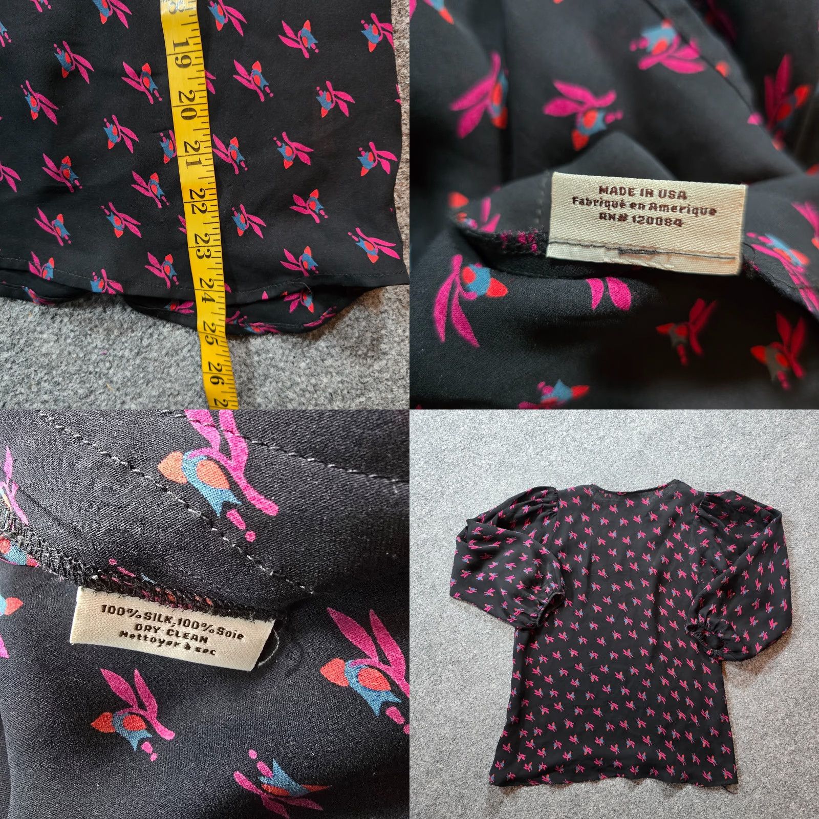 Vintage Tucker Top Womens Size S Black Pink Floral Silk Sheer Career Casual Shirt Blouse Size S / US 4 / IT 40 - 8 Thumbnail