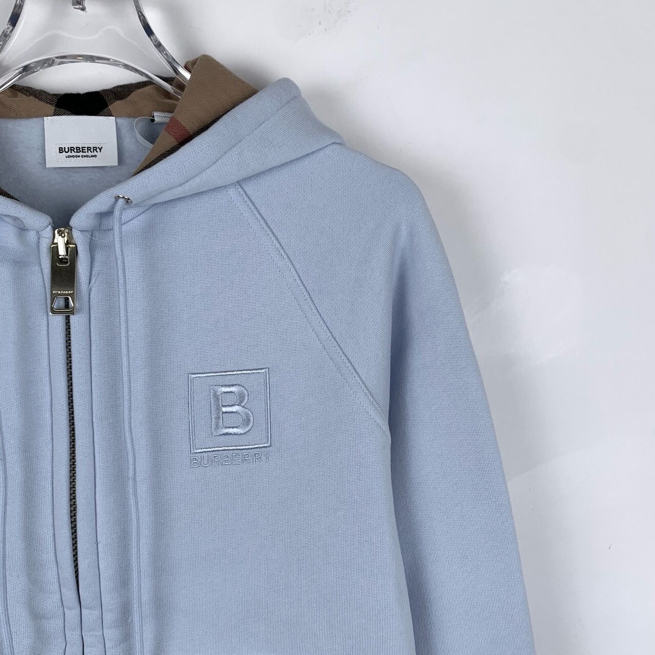 Burberry Burberry Embroidered Logo Cotton Zip-Up Hoodie in Sky Blue, Size XS / US 0-2 / IT 36-38 - 8 Thumbnail