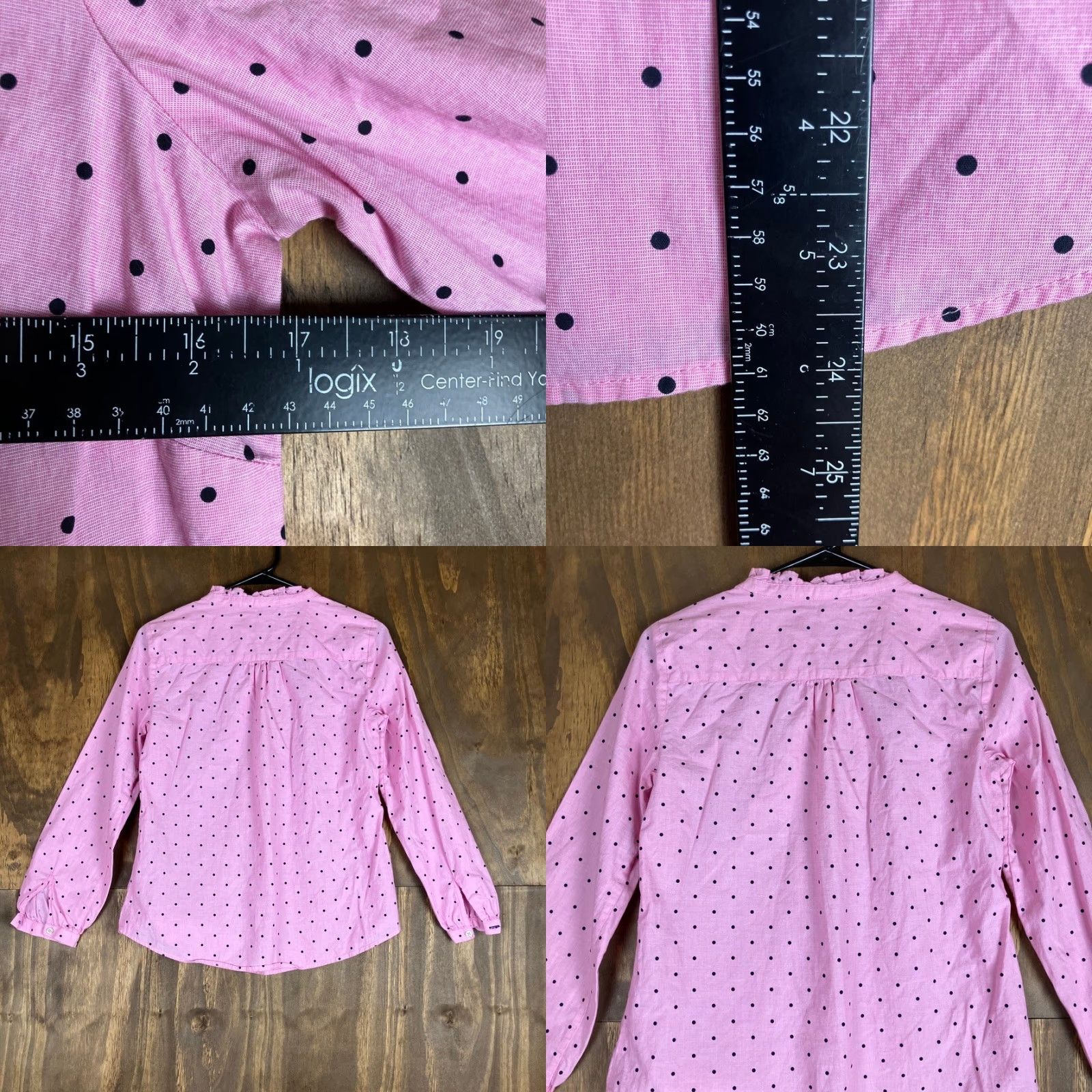 Talbots Talbots Womens Blouse Pink Black Polka Dot Ruffle Neck Long Sleeve Petite Size XXS / US 00 / IT 34 - 8 Thumbnail