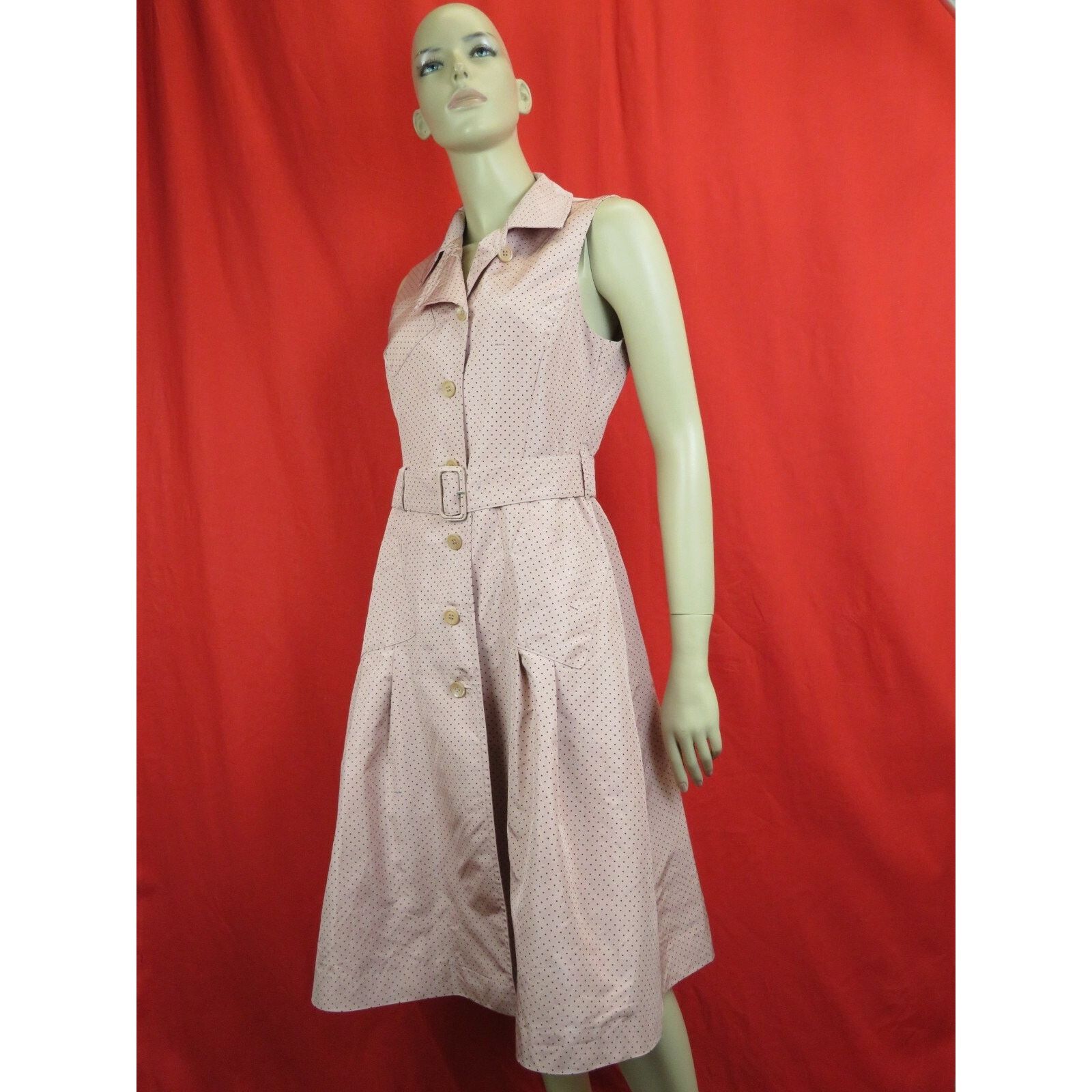 Prada PRADA NUDE POLKA LOGO SILK BELTED MIDI DRESS 44 10 IT Size M / US 6-8 / IT 42-44 - 5 Thumbnail