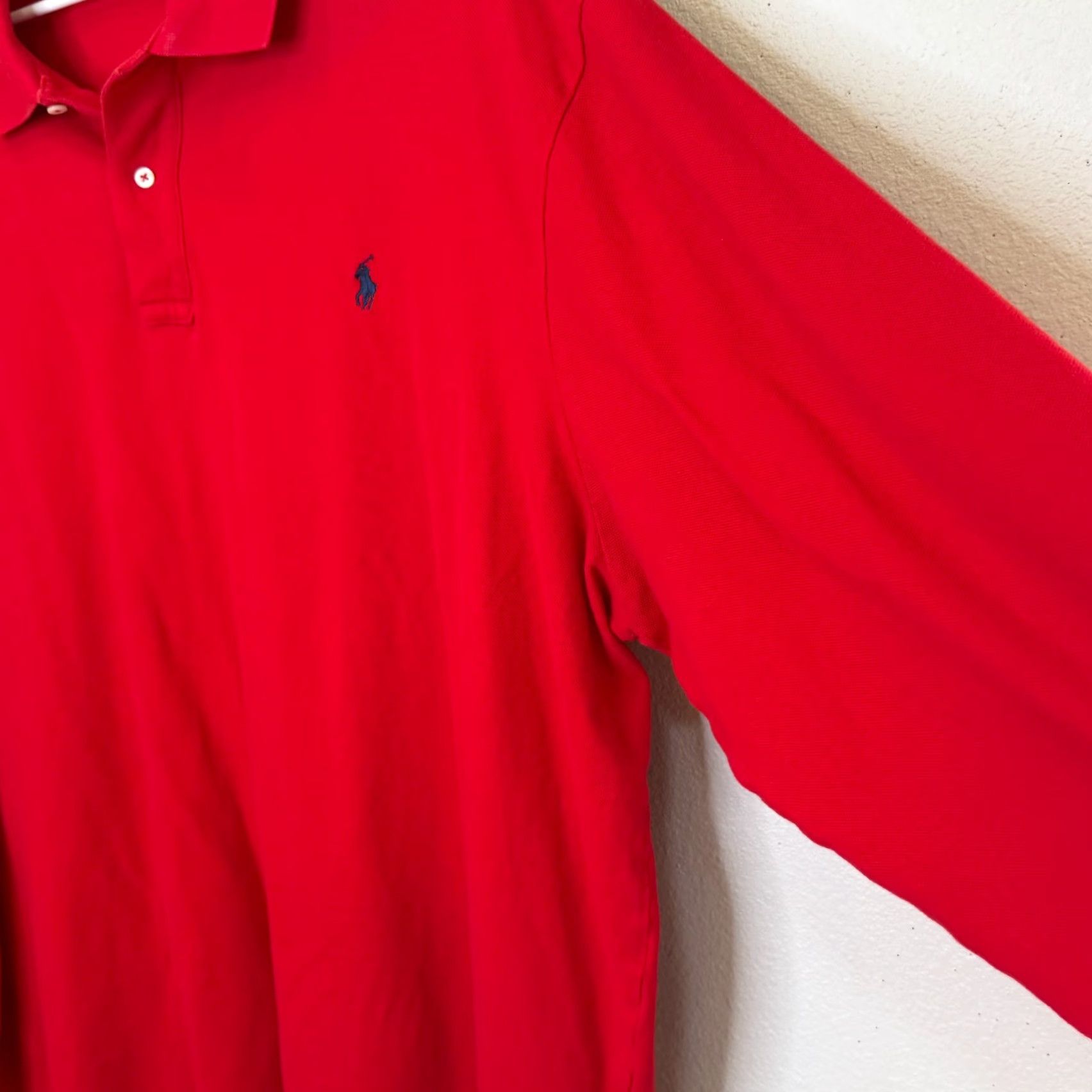 Polo Ralph Lauren Polo Ralph Lauren Polo Shirt Mens Big 4XB Red Long Sleeve Pique Classic Solid 100% Cotton Logo Big & Tall Size US XXL / EU 58 / 5 - 3 Thumbnail
