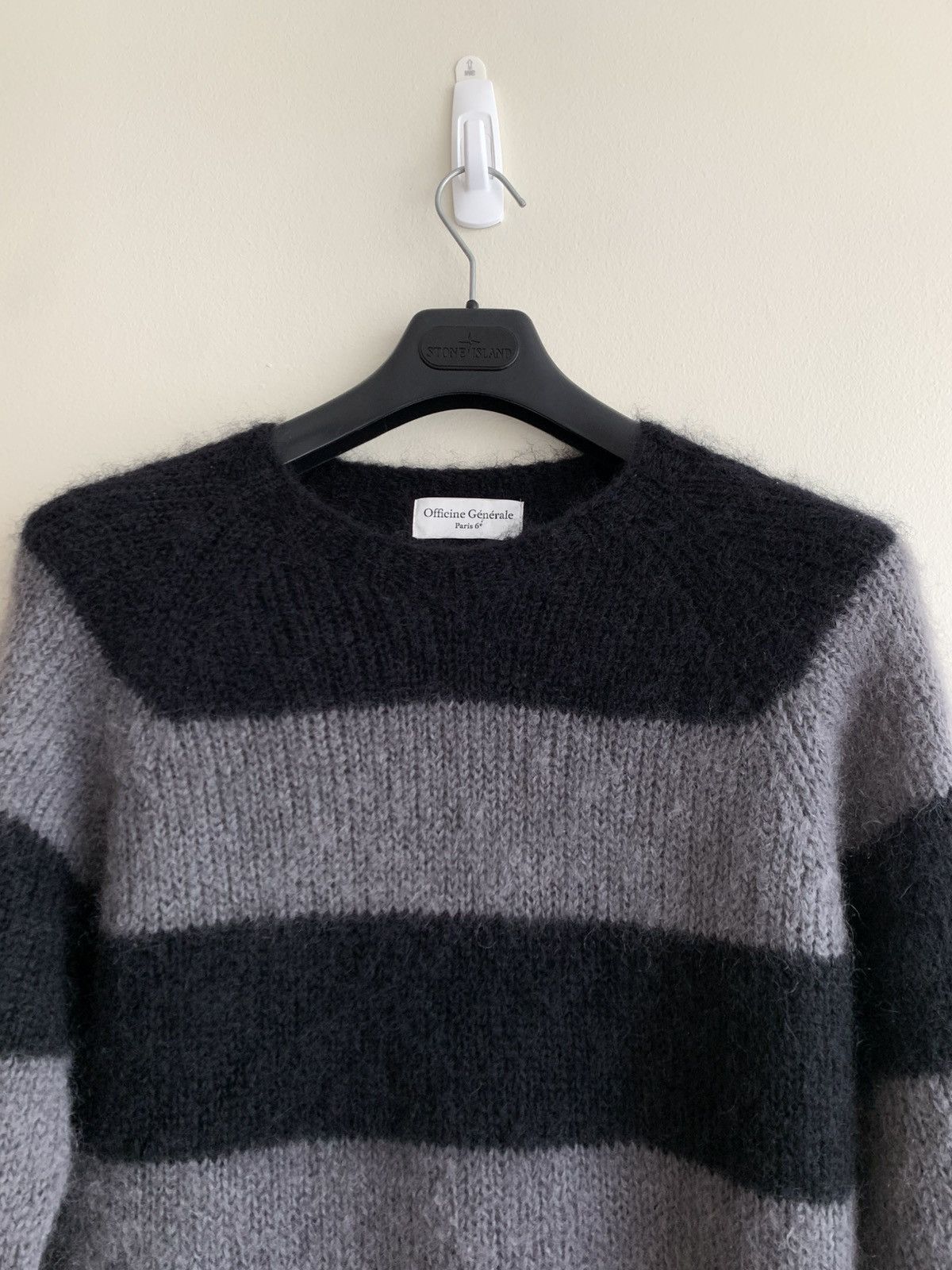 Officine Generale Black/Grey Striped Mohair Wool Grunge Kurt Knit Sweater Size US M / EU 48-50 / 2 - 3 Thumbnail