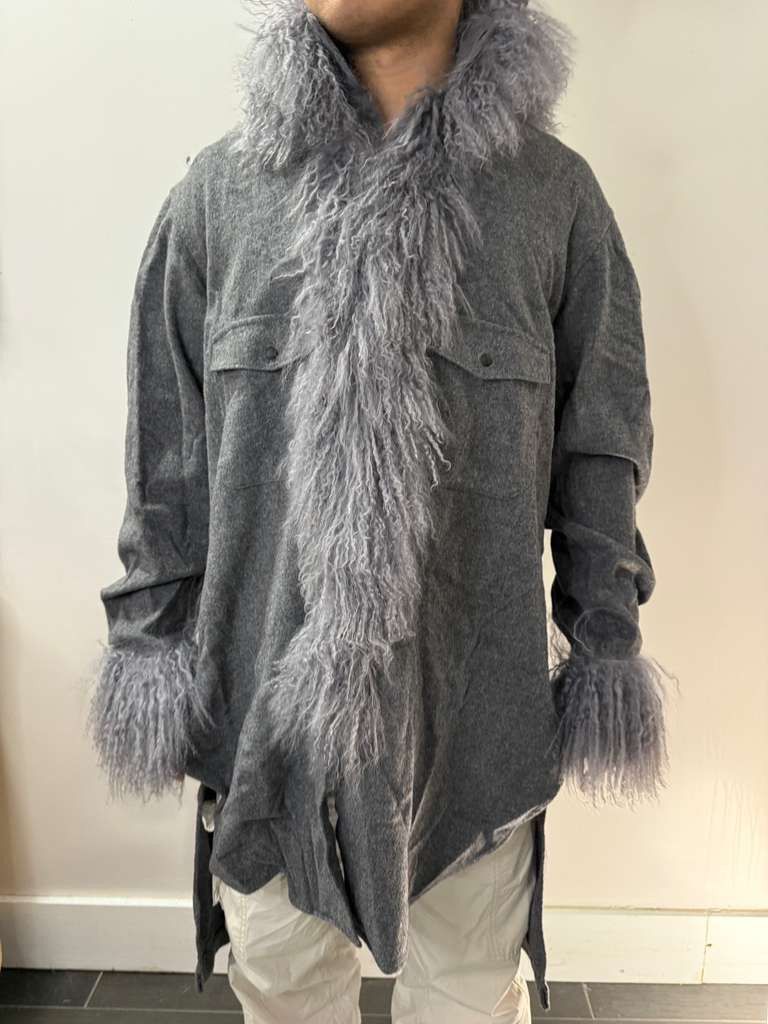 Other Custom-made Gray Long Coat with Real mongolian-fur Size US L / EU 52-54 / 3 - 10 Thumbnail