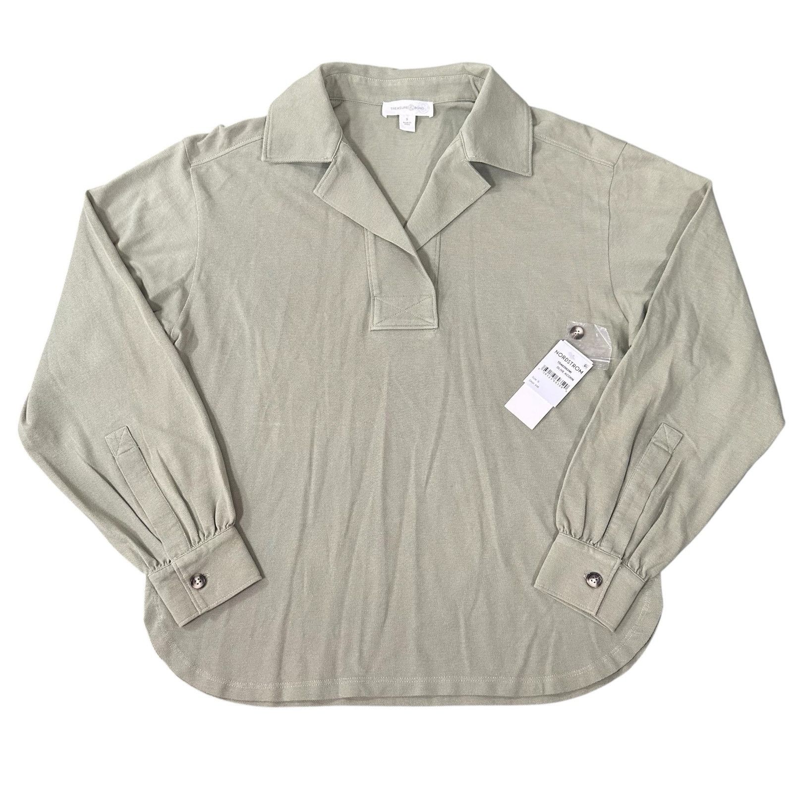 Treasure & Bond Treasure & Bond Womens Collared Tunic Top Olive Acorn Size S Size S / US 4 / IT 40 - 1 Thumbnail