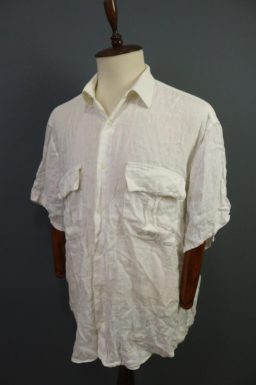 120% Lino 120% Lino White Collared Chest Pocket Button Down Shirt Size US M / EU 48-50 / 2 - 11 Thumbnail