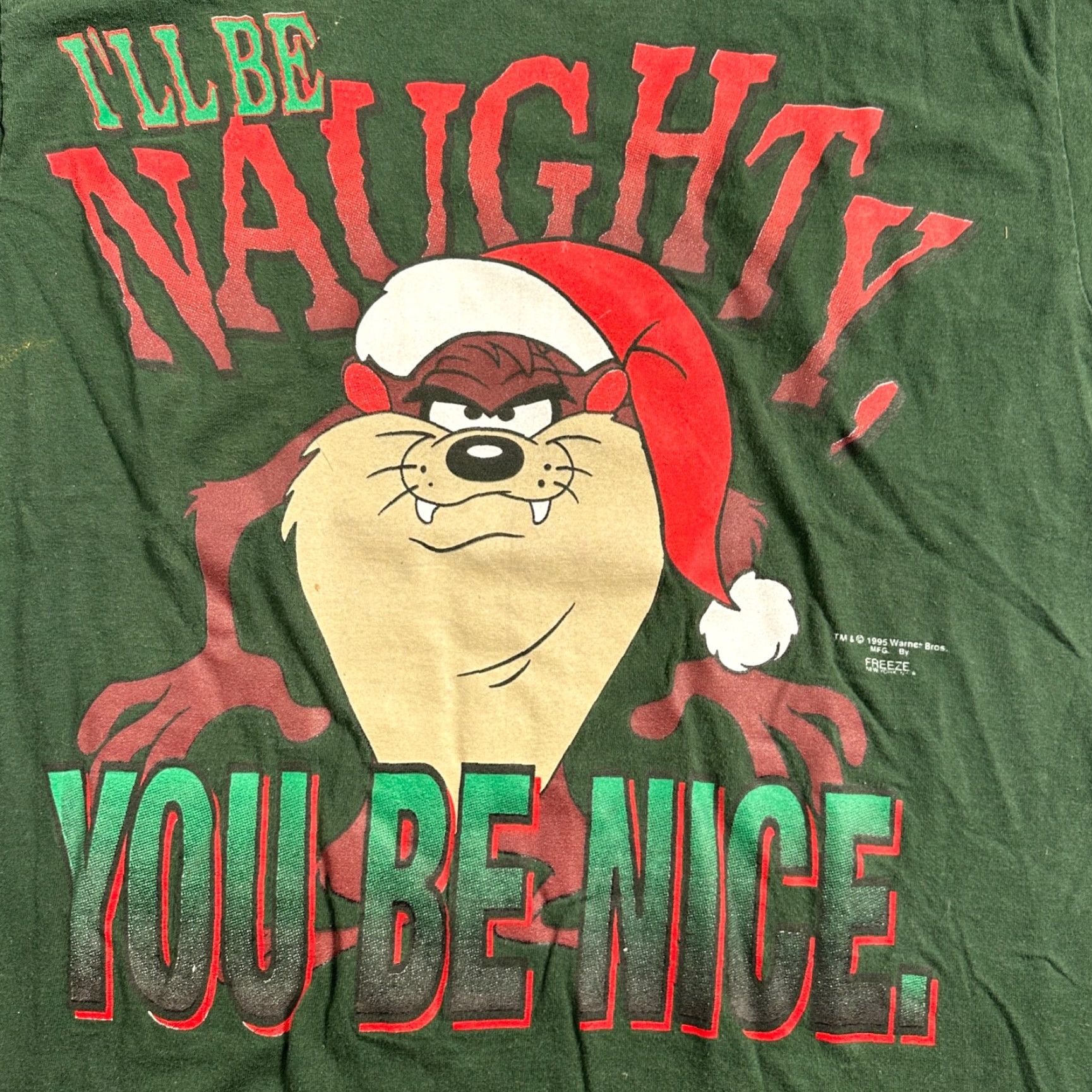 Vintage VINTAGE Looney Tunes Taz T-Shirt Manian Devil Christmas Naughty Nice 90s 1995 Shirt Mens L Green Size US L / EU 52-54 / 3 - 2 Thumbnail
