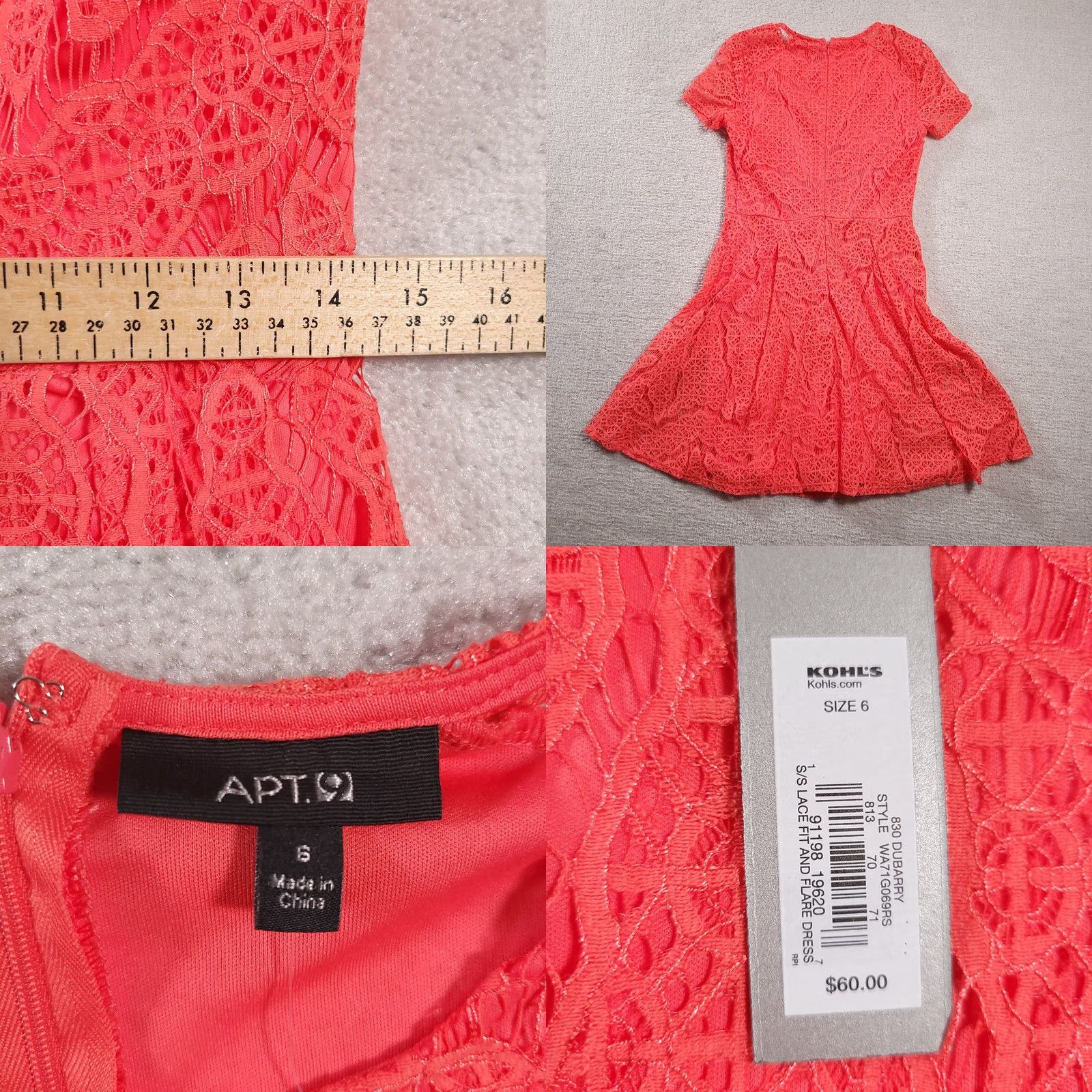 Apt. 9 VINTAGE Apt. 9 Womens Small Dubarry Lace Fit & Flare Dress Orange Size S / US 4 / IT 40 - 8 Thumbnail
