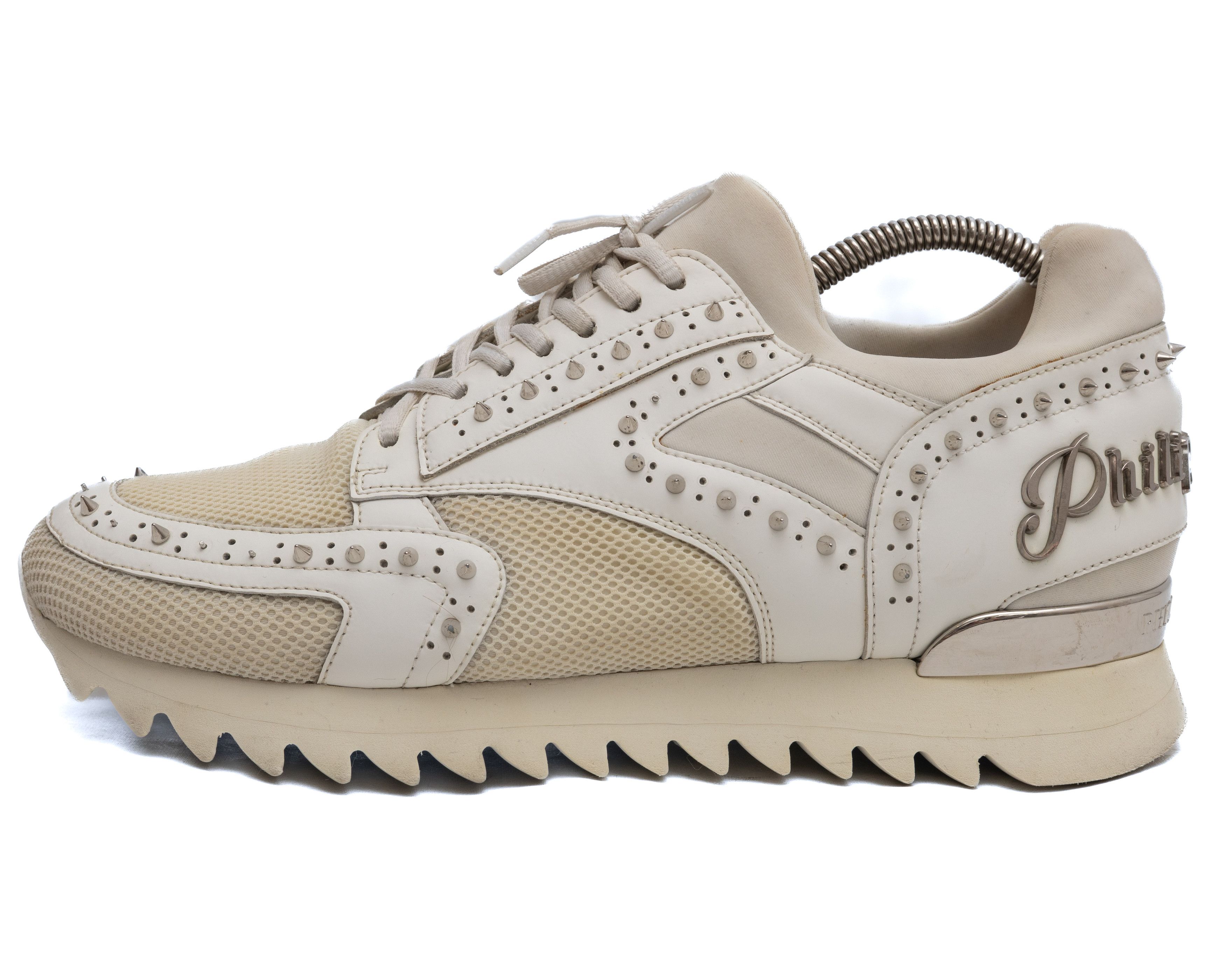 Philipp Plein PHILIPP PLEIN White Leather / Mesh Spiked Sneakers Size US 7 / EU 40 - 2 Thumbnail
