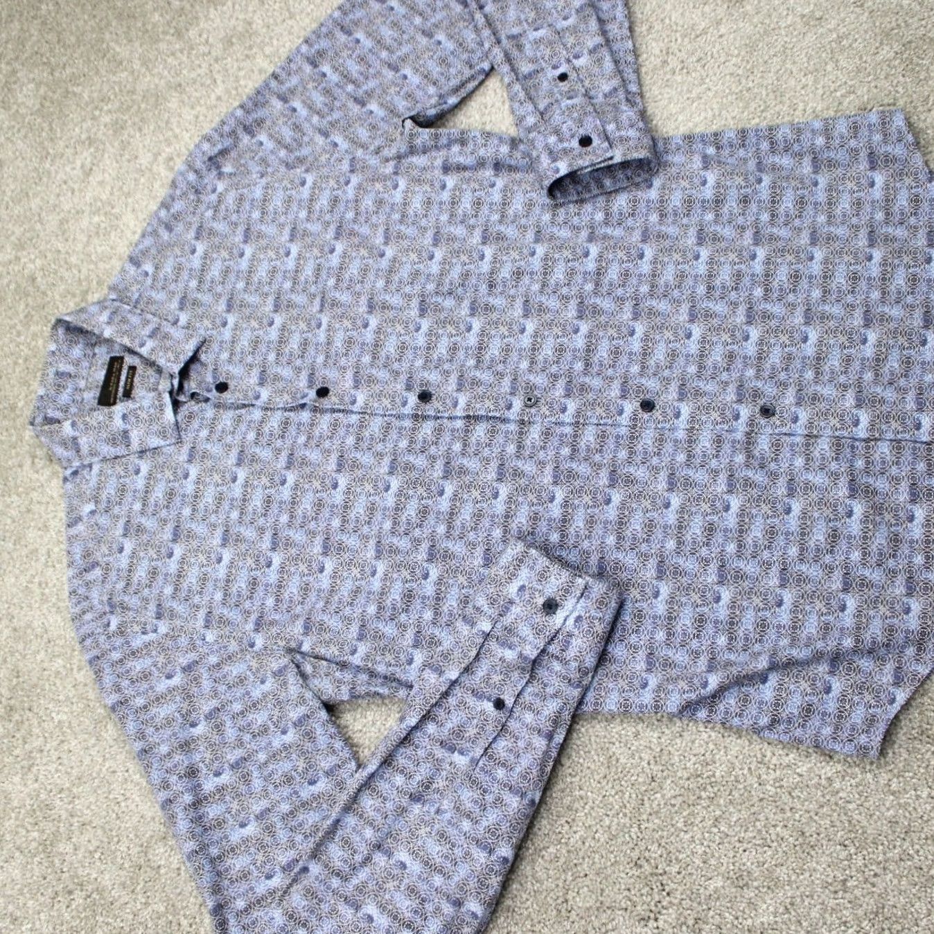Zara Zara Man Shirt Blue Geometric Slim Fit Long Sleeve Button Up Men Large Size US L / EU 52-54 / 3 - 7 Thumbnail
