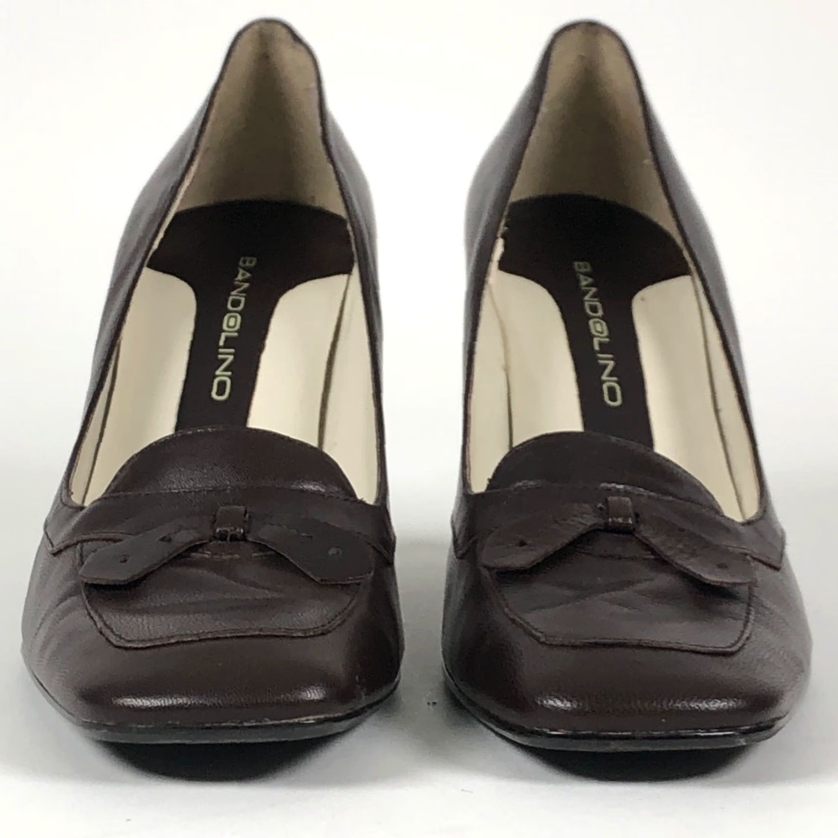 Vintage VINTAGE Bandolino Womens Pumps Brown Leather Bow Square Toe Heels 8 M Clampbow? Size US 8 / IT 38 - 3 Thumbnail