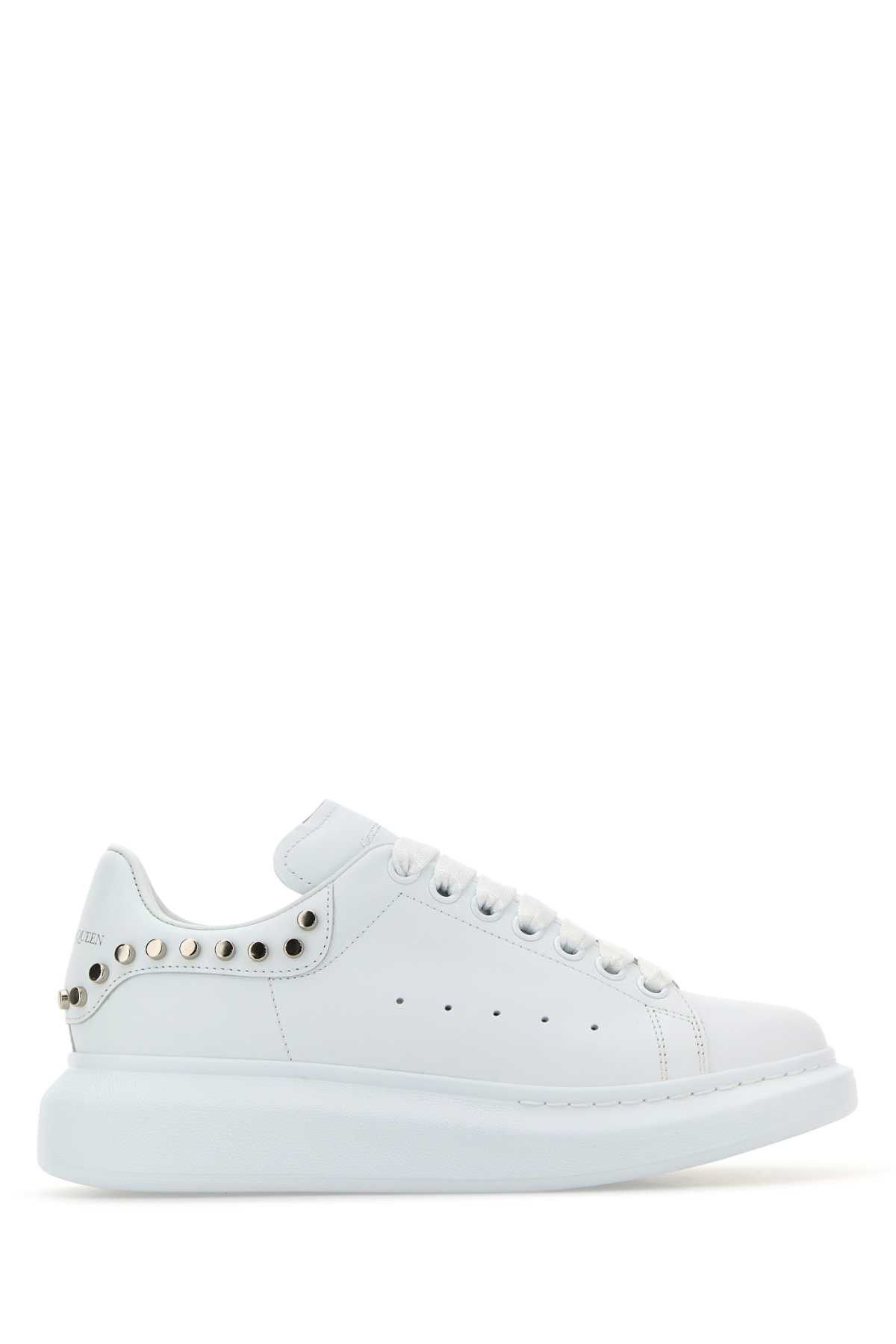 Alexander Mcqueen White Leather Sneakers With White Leather Heel Shoes, Women's (Size 8)