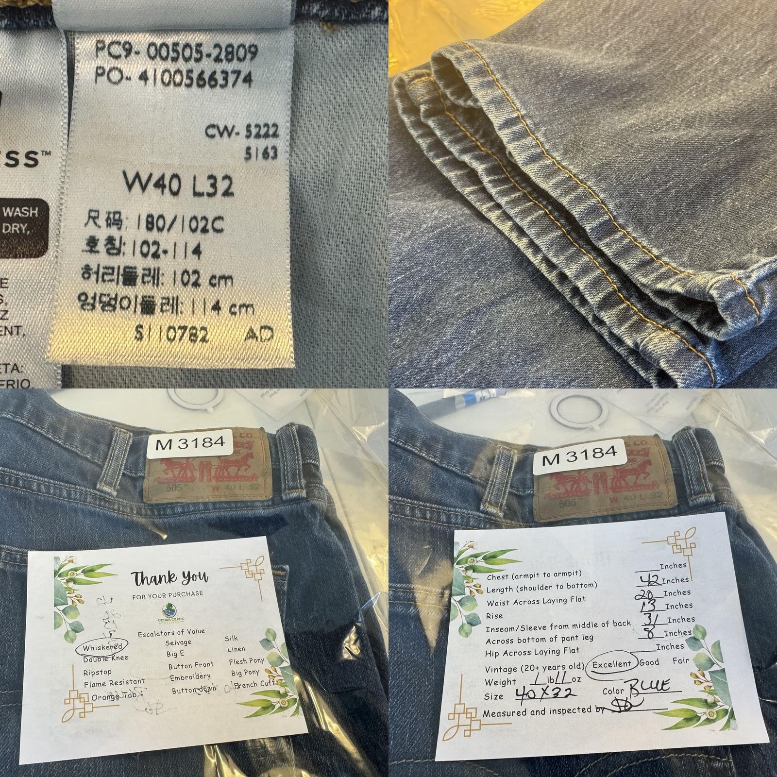 Levi's Levi's 505 Jeans Mens 40x32 Blue Medium Wash Straight Denim Mid Rise Regular Fit Long Inseam 32" Size US 40 / EU 56 - 8 Thumbnail