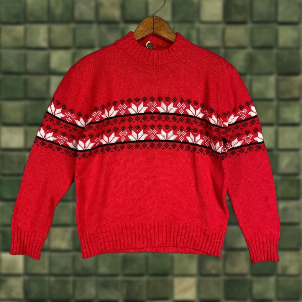 VINTAGE JC Penney Mens Acrylic Nordic Ski Sweater Snowflake Xmas Size 38 Multi-Color 60s Rockabilly Mens