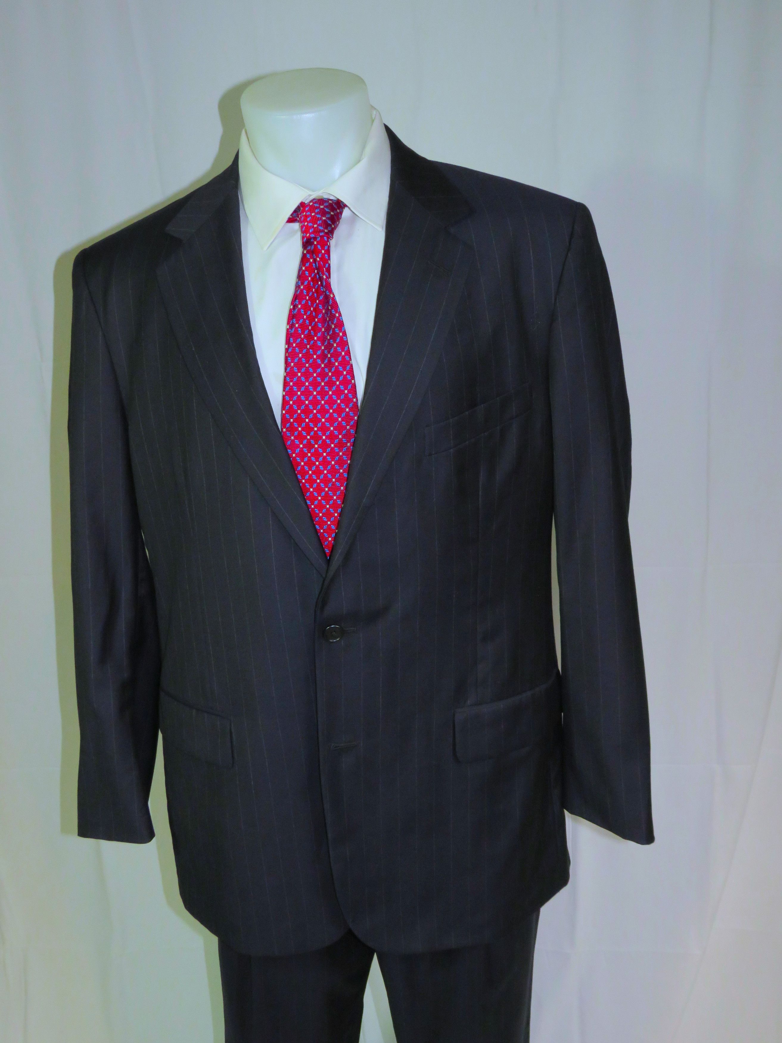 Golden Fleece Loro Piana Navy Striped Two Button Suit 45L