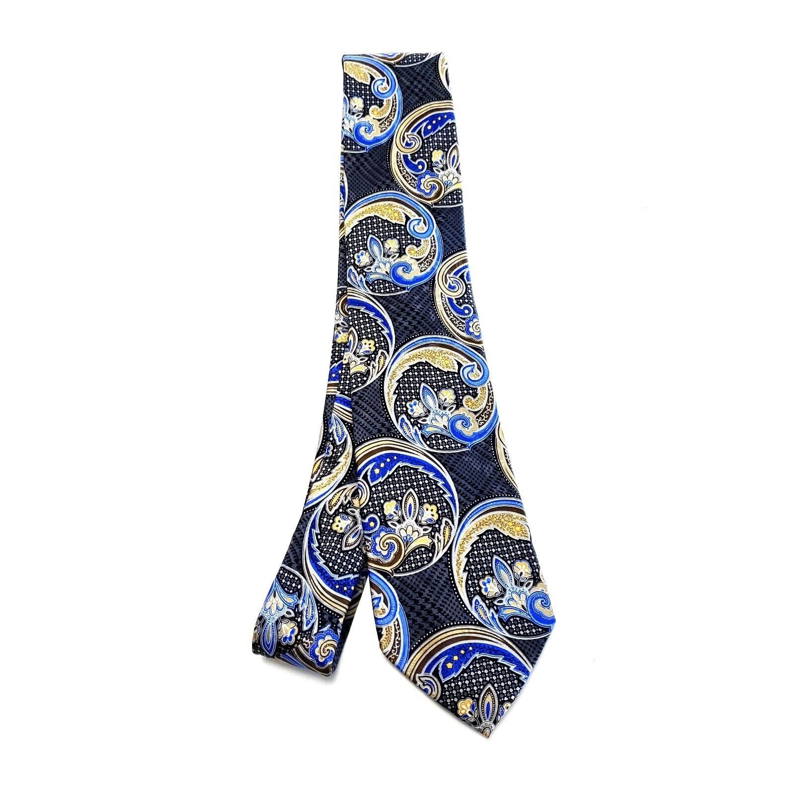 Vintage Geoffrey Beene Gray Blue Yellow Silk Tie Woven Skinny Floral Size ONE SIZE - 6 Thumbnail