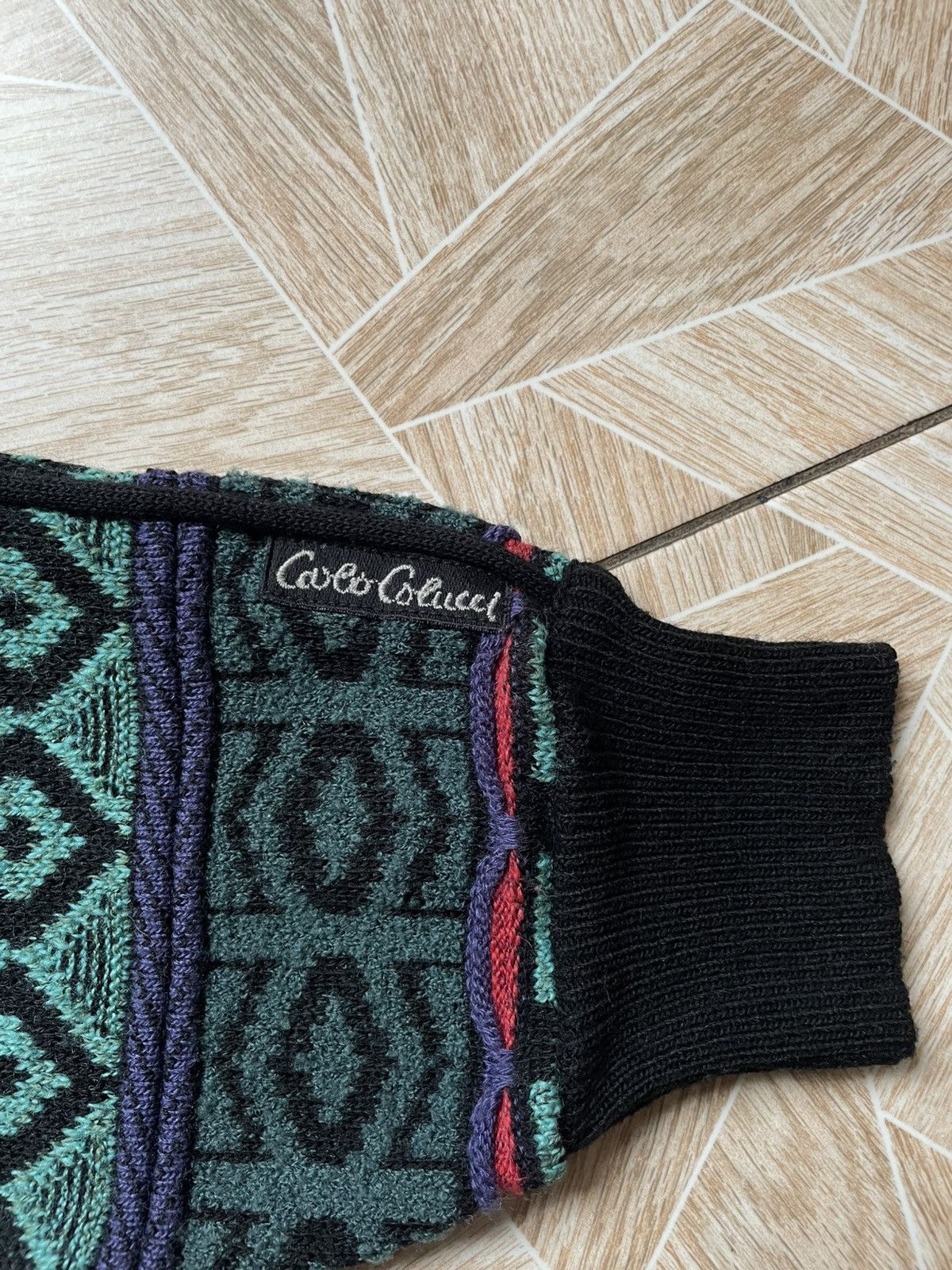 Carlo Colucci × Vintage Vintage Carlo Colucci Crazy Pattern Knitted Wool Cardigan Size US L / EU 52-54 / 3 - 6 Thumbnail