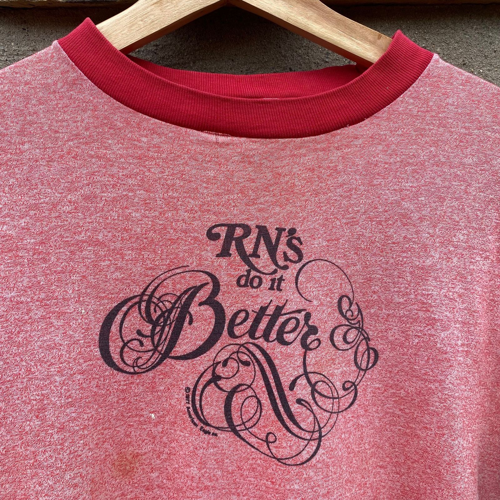 Vintage Vintage RN's Do It Better 70s Nurse Ringer Tee Heather Pink Size S / US 4 / IT 40 - 2 Thumbnail