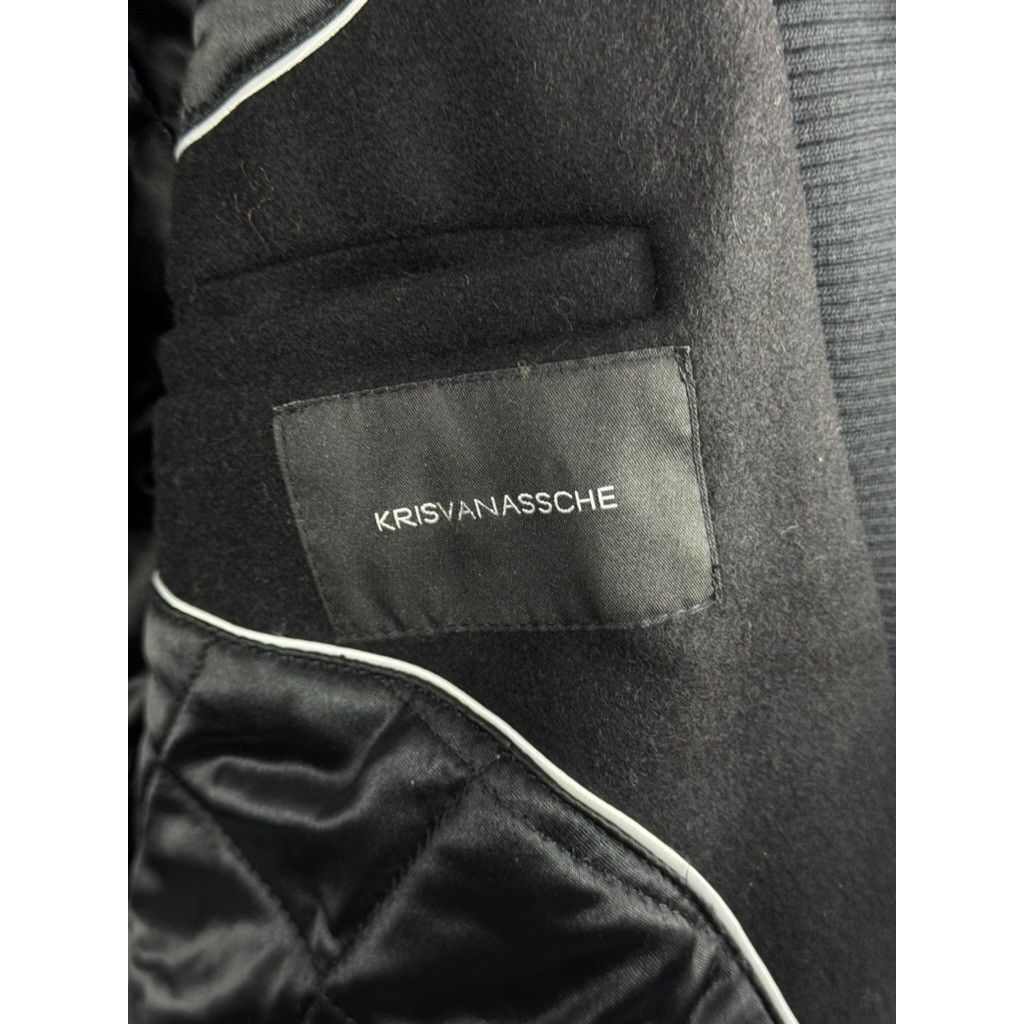 Kris Van Assche Kris Van Assche Asymmetrical Wool Shawl Collar Black Bomber Size US XXS / EU 40 - 7 Thumbnail