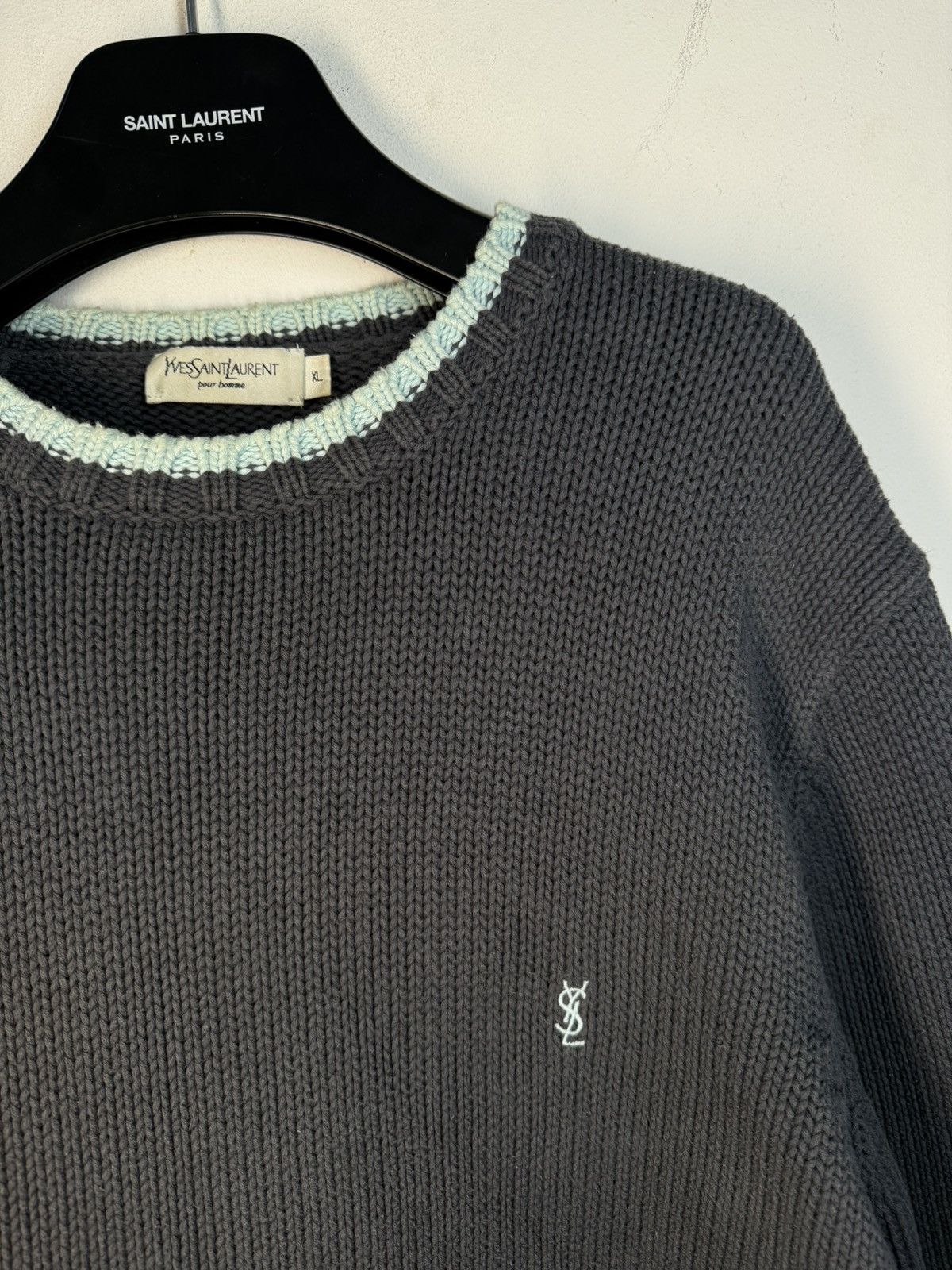 Heavy YSL Sweater Knit Grey Yves Saint Laurent Vintage