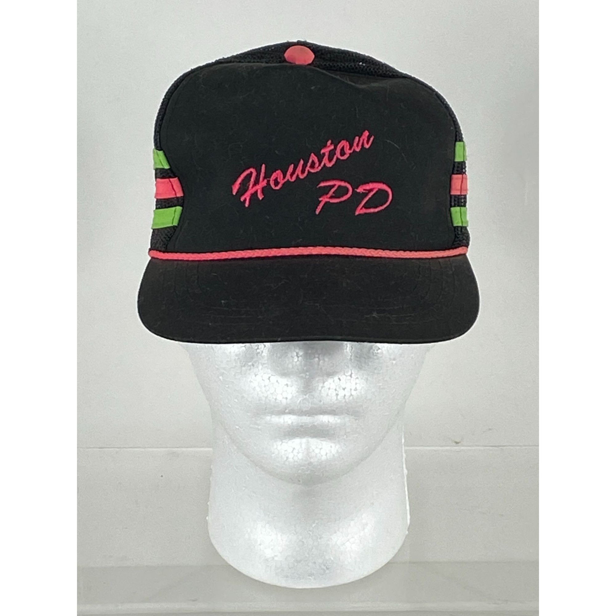 Other × Vintage Vintage Yupoong Houston PD Green & Pink Stripe Trucker Mesh Size ONE SIZE - 1 Thumbnail