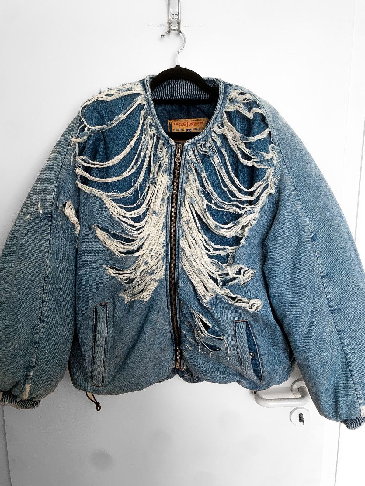 image of Oversized Destroyed Diesel Denim Bomber in Blue, Men's (Size Small)