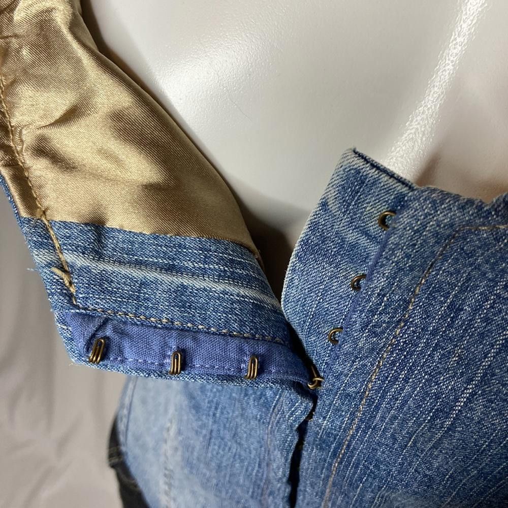 Designer Retro Denim Lace-Up Corset w/ Hook and Eye Front Closure, L Size L / US 10 / IT 46 - 7 Thumbnail