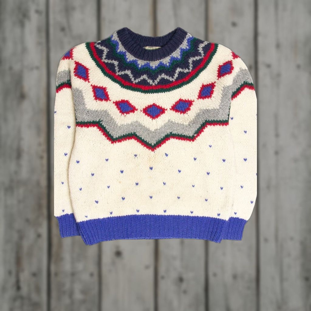 Vintage VINTAGE St. John's Bay Fair Isle Sweater Medium White Wool Blend 454 Wool / Acrylic Mens Women Girls Boys Size M / US 6-8 / IT 42-44 - 1 Thumbnail