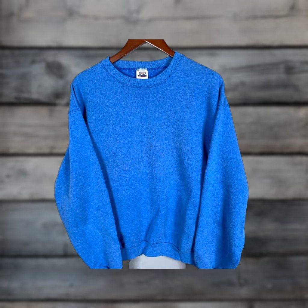 Vintage VTG BVD Blank Crewneck Sweatshirt Adult Large (XL Tag) Blue 50/50 Blend Solid Size US L / EU 52-54 / 3 - 1 Thumbnail