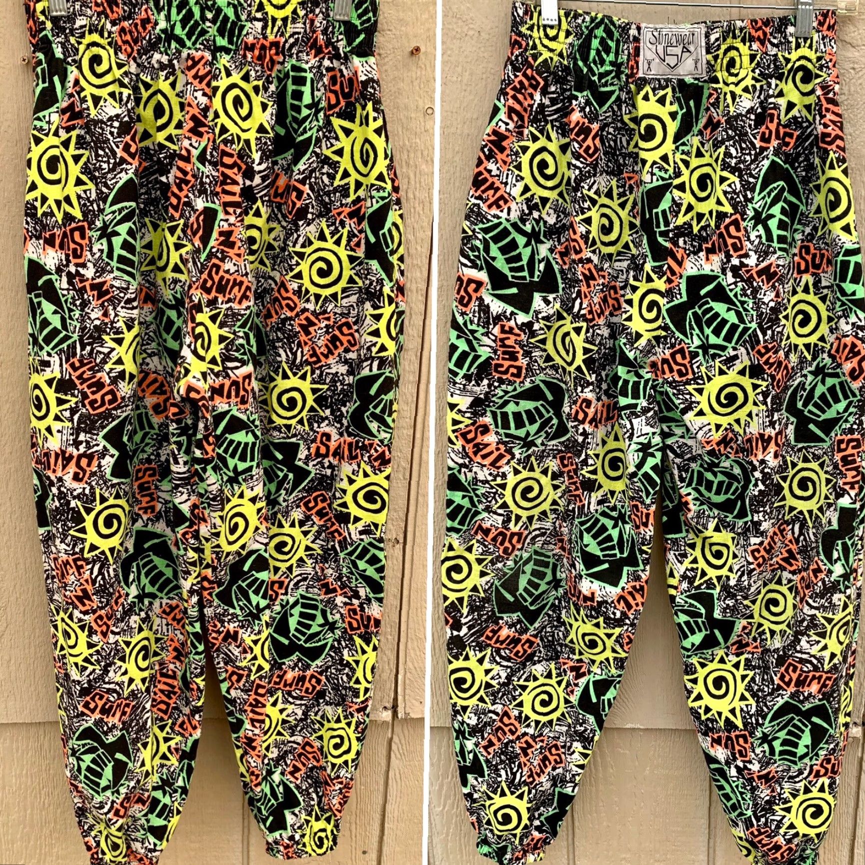 Vintage VINTAGE Stonewear USA muscle pants neon geometric beach surf n sun sail Sz S M Mens Size US 29 - 5 Thumbnail