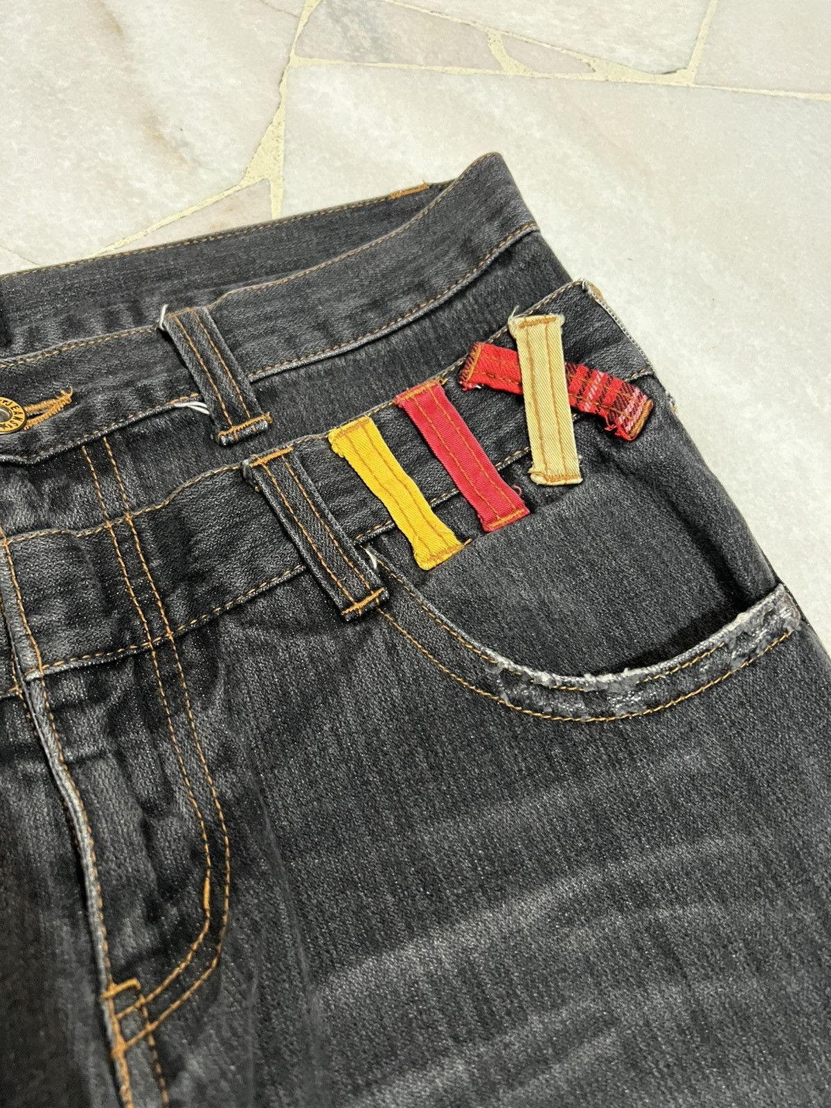 Japanese Brand 💥Double Waist💥90’s Nylaus Twist Leg distress Faded Jean Size US 33 - 10 Thumbnail