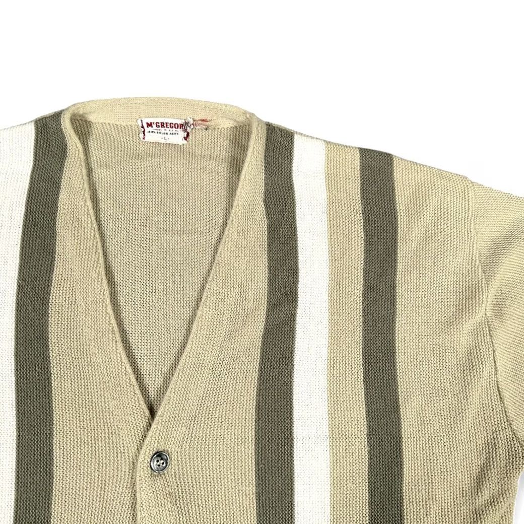 McGregor VINTAGE McGregor Sweater Cardigan Adult MEDIUM Brown Striped Orlon Knit USA 60s Mens Size US M / EU 48-50 / 2 - 2 Thumbnail