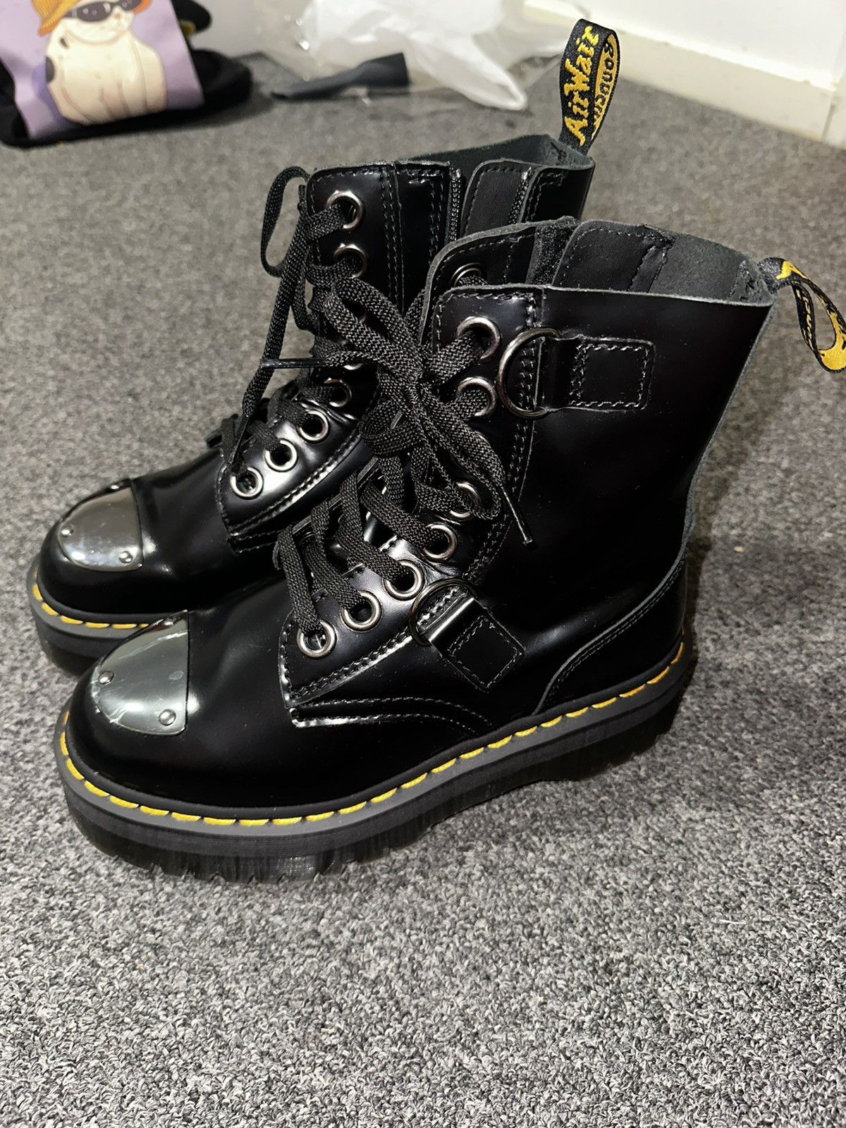 image of New Dr Martens Jadon Alt 8 Eye Buttero Black Silver Hardware Shoes, Women's (Size 7)