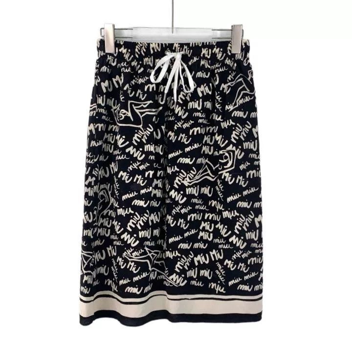 Miu Miu Miu Miu Black Logo Graffiti Silk Skirt Size 36" / US 14 / IT 50 - 1 Thumbnail