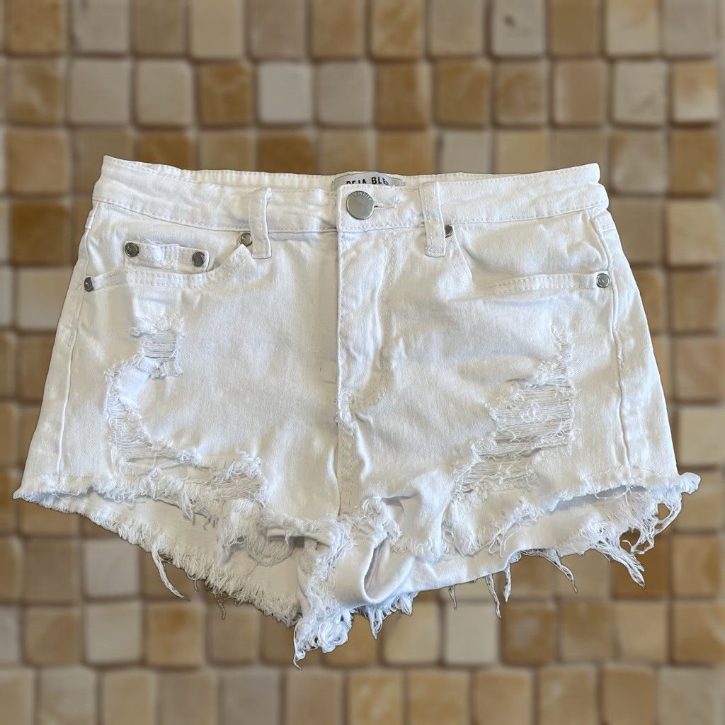Vintage VINTAGE Deja Bleu Women's White Distressed Jean Cut-Off Shorts Size 9 Size 30" / US 8 / IT 44 - 1 Thumbnail