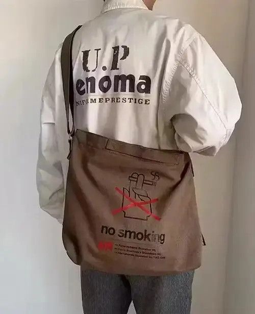 Graphic Print Canvas Shoulder Bag Messenger Bag in Brown, Men's