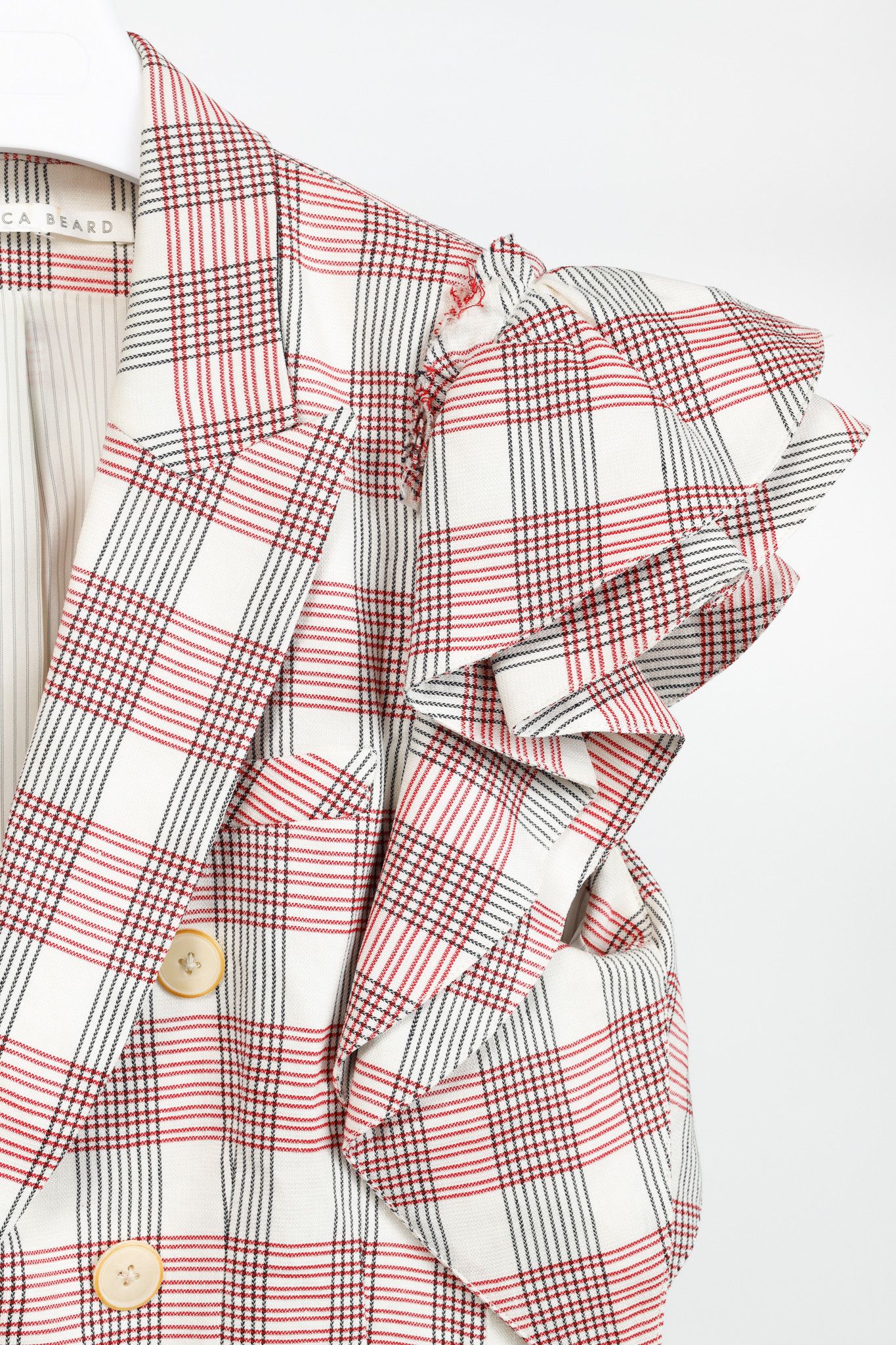 Veronica Beard Veronica Beard Rosa Red & White Plaid Ruffle-Sleeve Vest Size M / US 6-8 / IT 42-44 - 5 Thumbnail