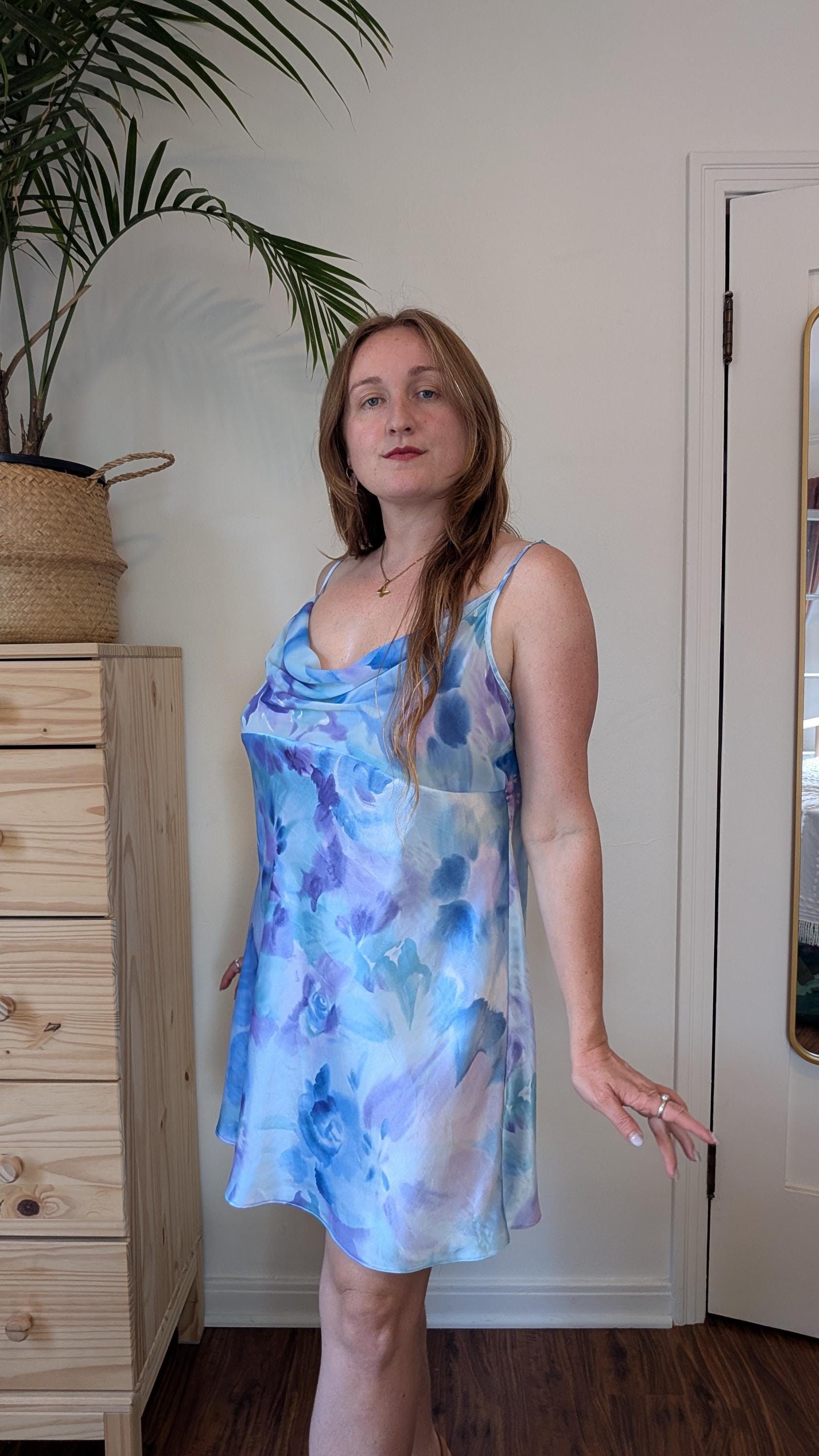 Vintage Vintage 90s/Y2K Floral Cowl Neck Babydoll Chemise Slip Dress Size XL / US 12-14 / IT 48-50 - 6 Thumbnail