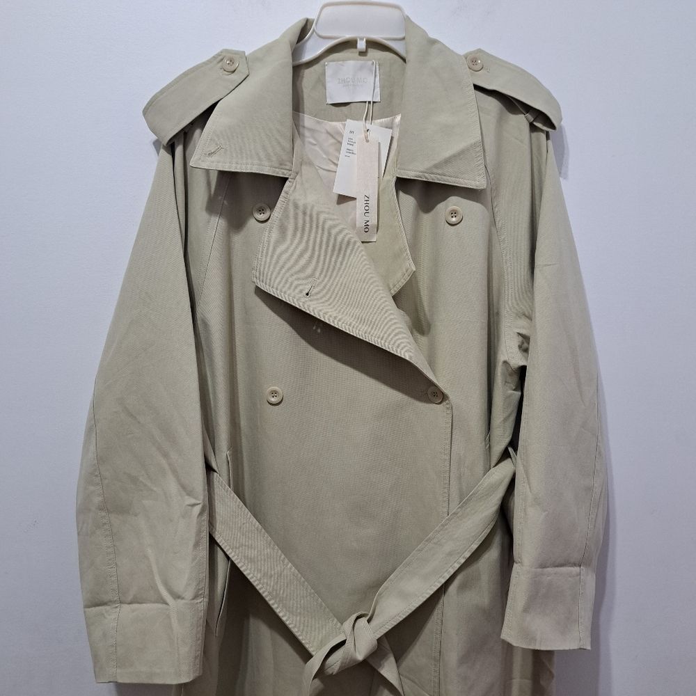 Other Zhou Mo Oversized Trench Coat Tencel Belted No Size Tag Medium Light Olive NWT Size M / US 6-8 / IT 42-44 - 9 Thumbnail