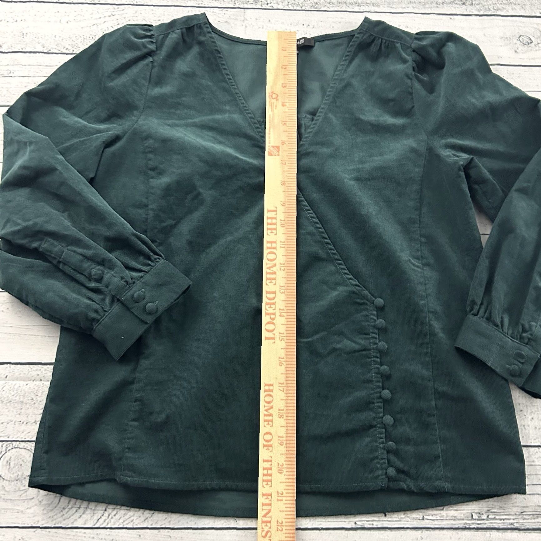 Madewell Madewell Corduroy Kingston Side Button Long Sleeve Wrap Top Women's XS Green Blouse Men? Size XS / US 0-2 / IT 36-38 - 3 Thumbnail
