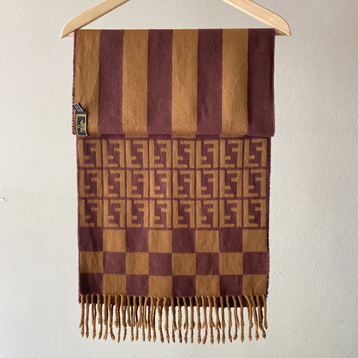 Fendi FENDI Monogram Scarf in Brown & Maroon Size ONE SIZE - 9 Thumbnail