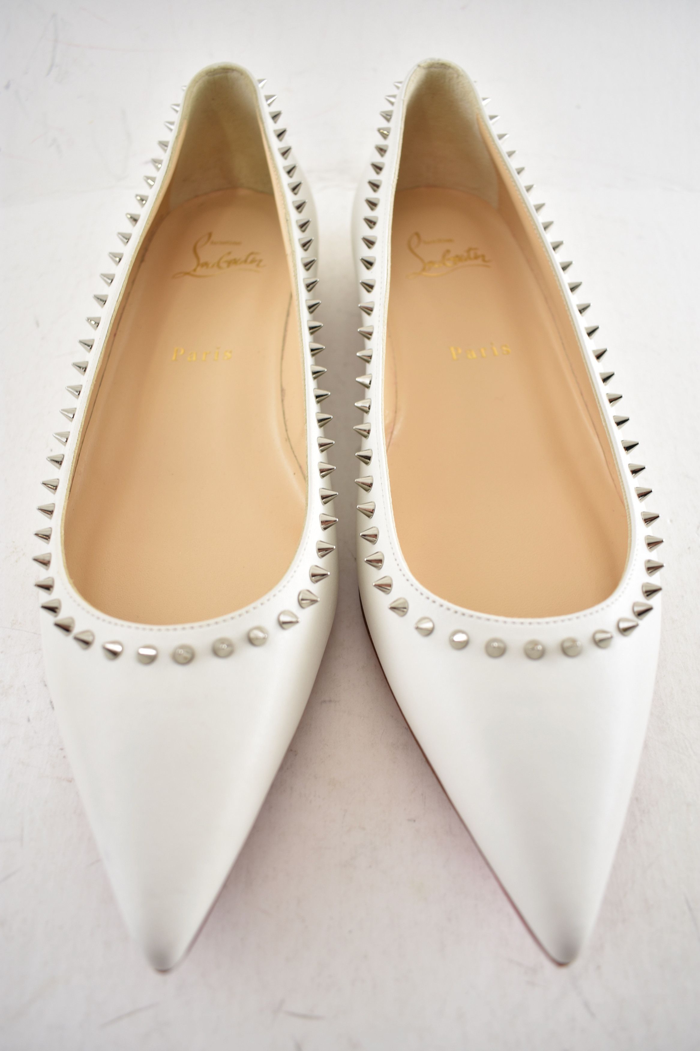 Christian Louboutin Anjalina Flat White Snow Leather Spike Pointed Ballerina 38 Size US 8 / IT 38 - 14 Thumbnail