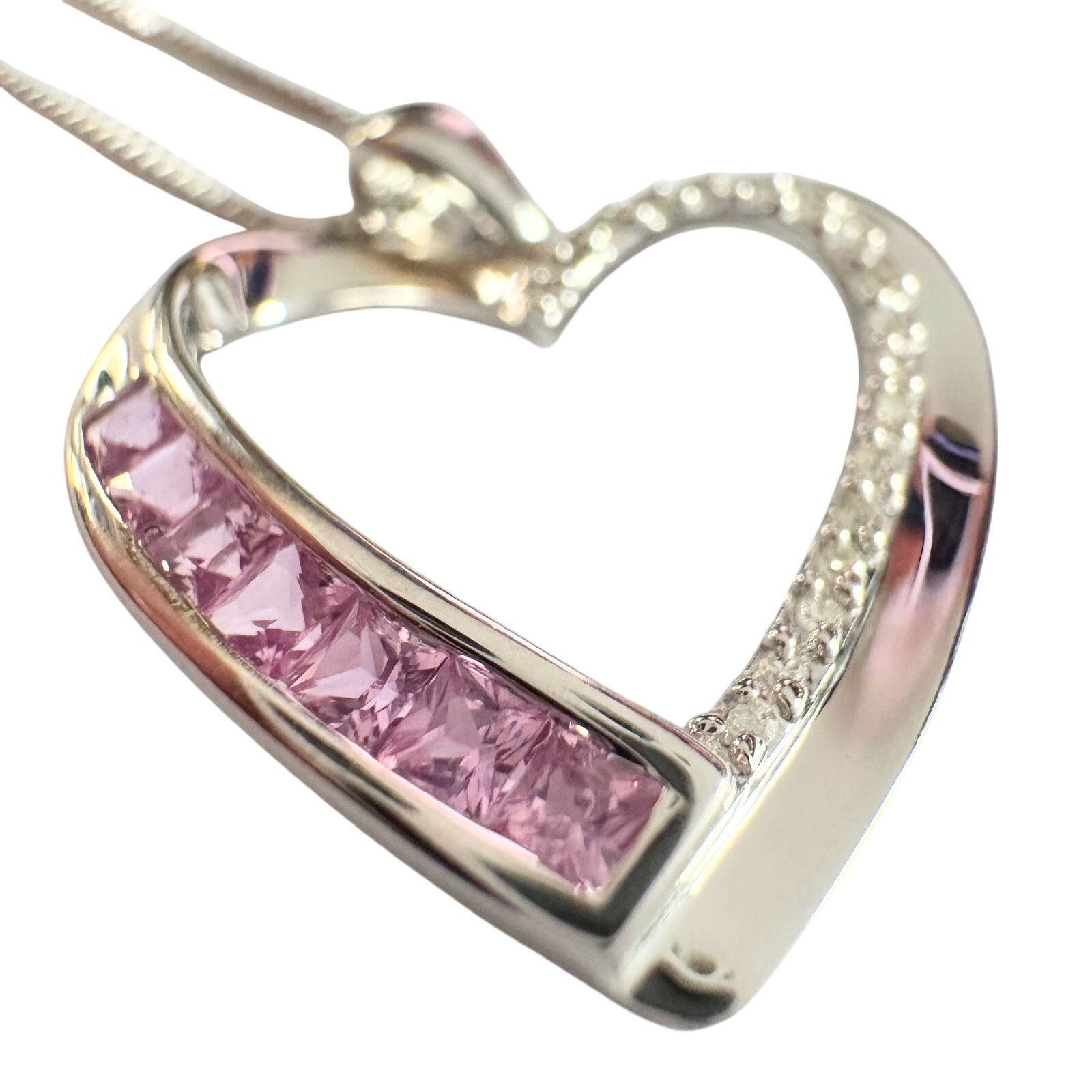 Other Pink & White Heart Necklace with Lab Created Sapphires Size ONE SIZE - 2 Thumbnail