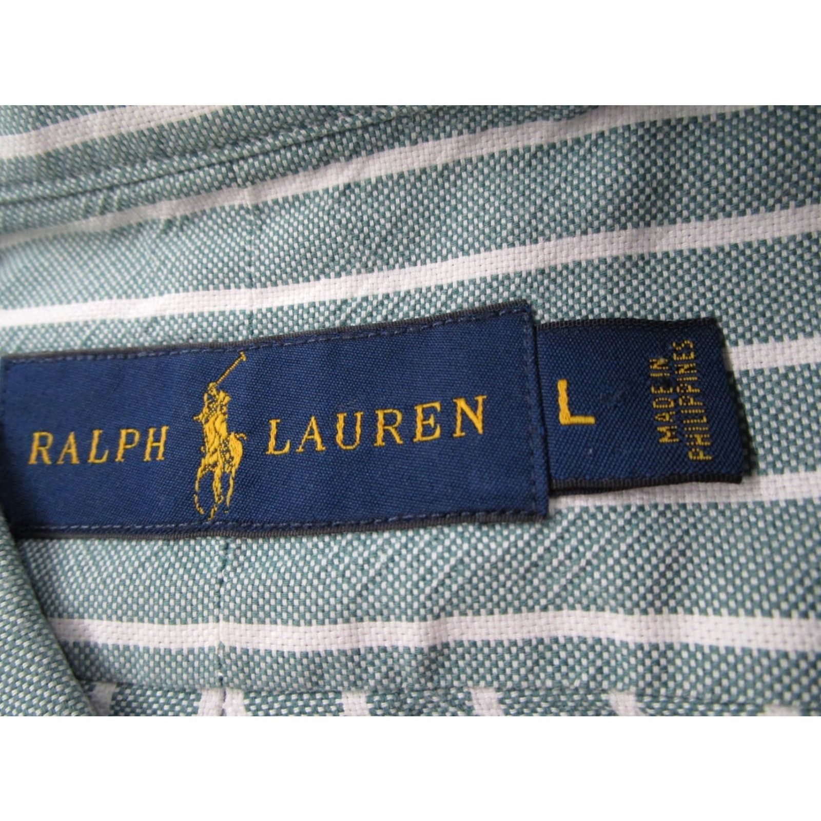 Ralph Lauren VINTAGE Ralph Lauren Shirt Mens Large Green Striped Button Up Twill Casual Americana Classic Size US L / EU 52-54 / 3 - 3 Thumbnail