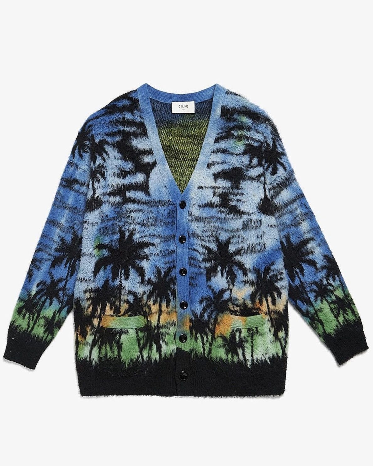 image of Celine Fluffy Palm Cardigan in Blue, Men's (Size 2XL)