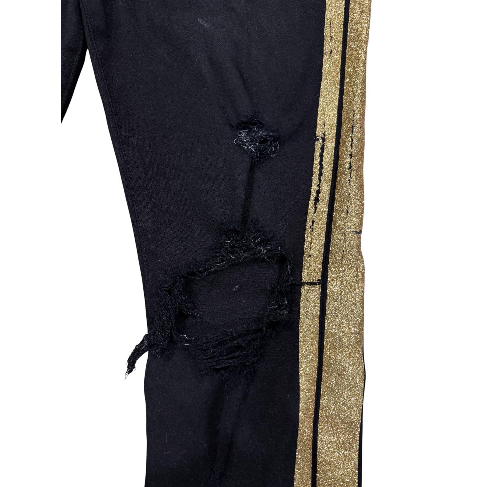 Amiri Amiri Gold Glitter Stripe Black Jeans Size US 32 / EU 48 - 4 Thumbnail