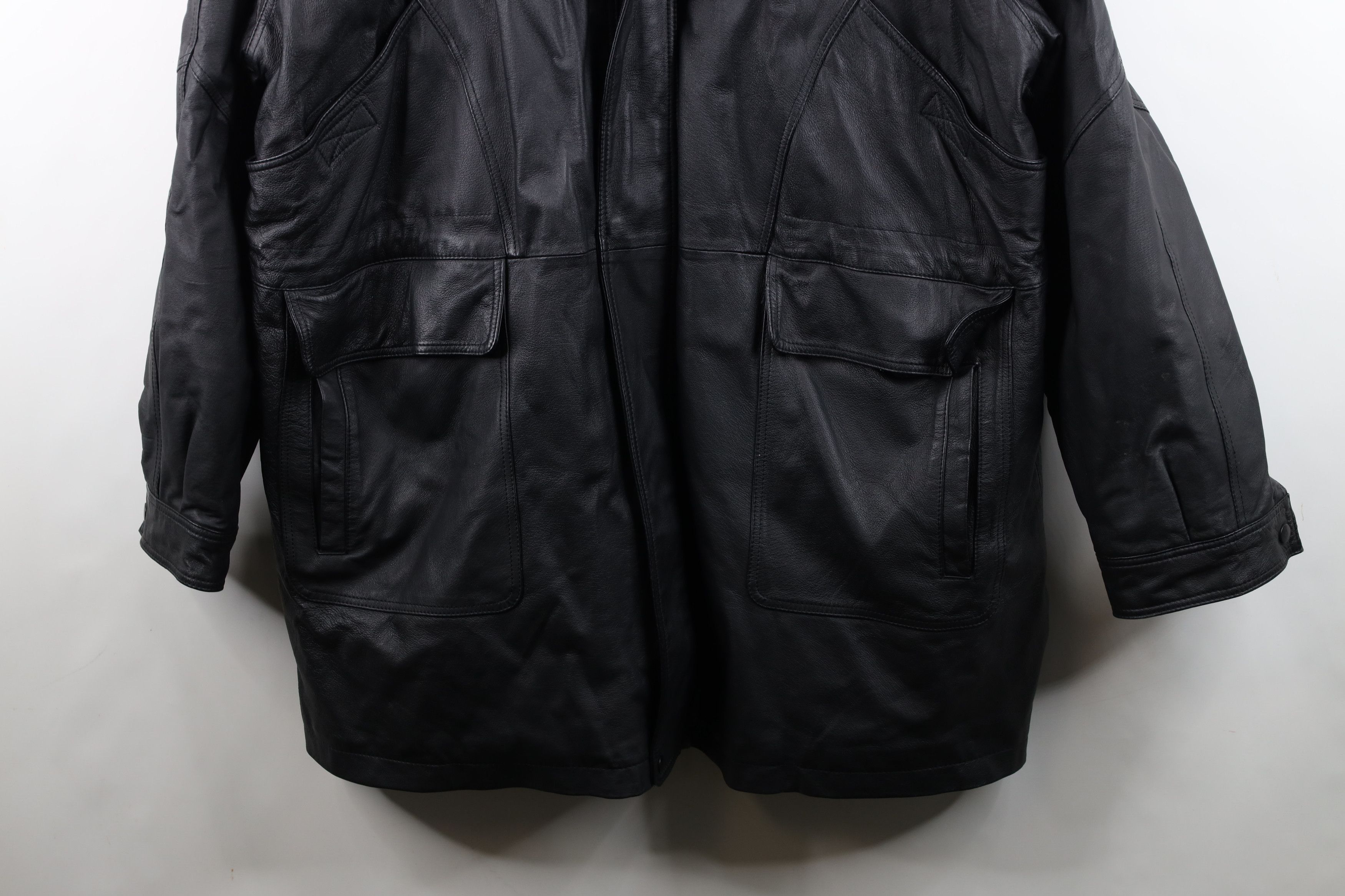 Vintage Vintage 90s Streetwear Quilted Full Zip Leather Jacket Black Size US XXL / EU 58 / 5 - 3 Thumbnail