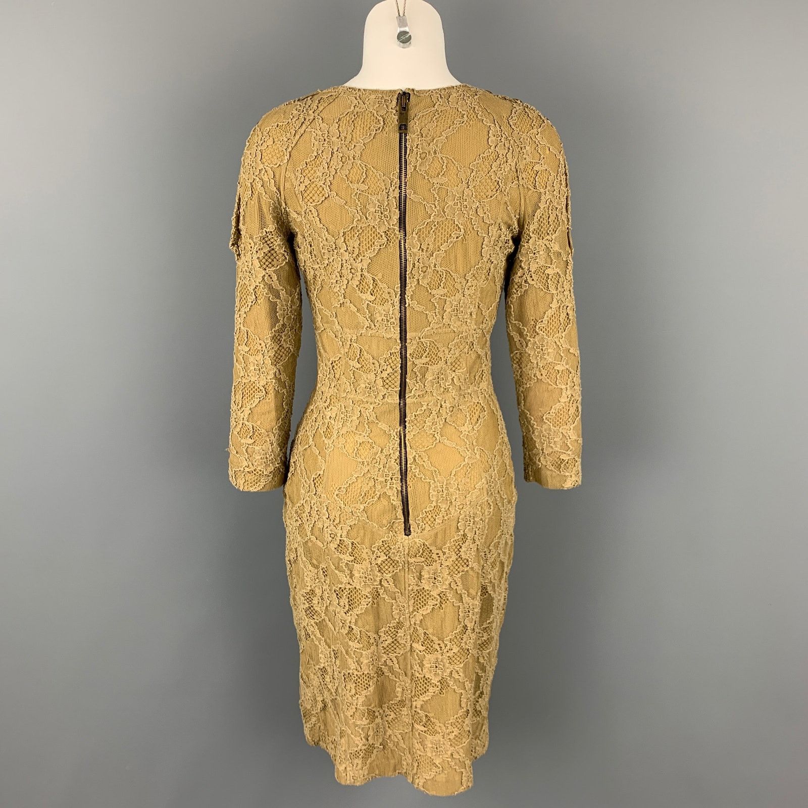 Burberry Prorsum BURBERRY PRORSUM Size 8 Olive Lace Cotton Blend Shift Dress Size M / US 6-8 / IT 42-44 - 4 Thumbnail