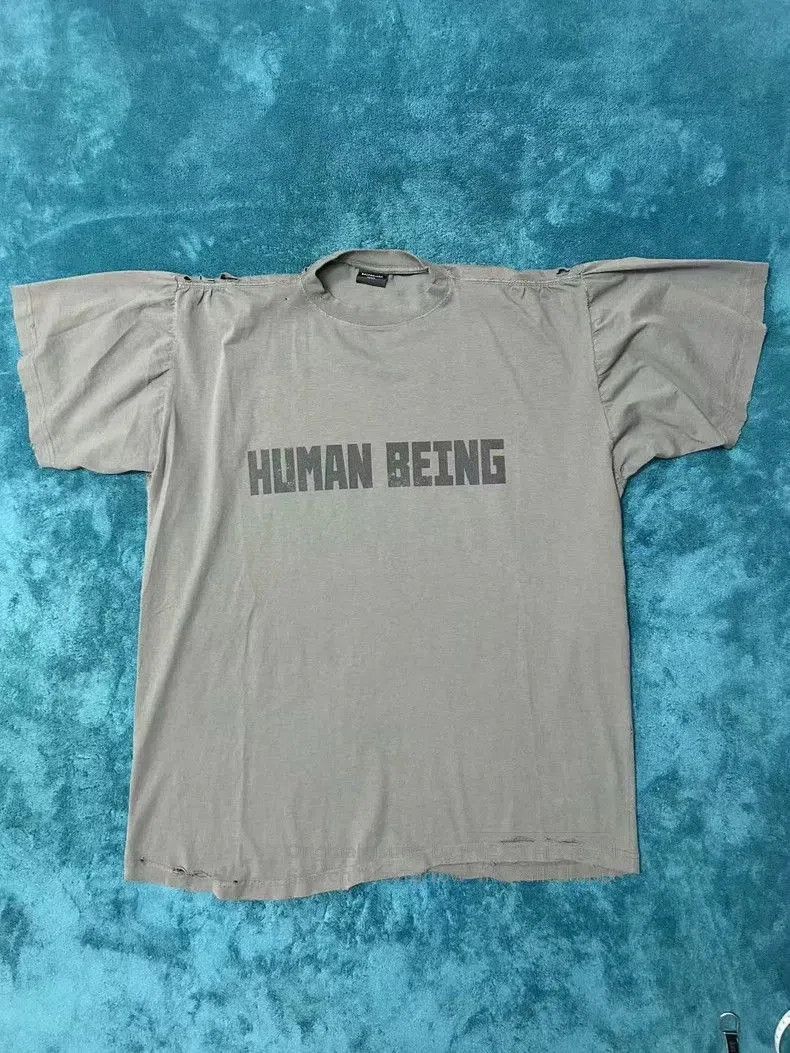 Balenciaga Balenciaga Human Being Gray Distressed Tee. Size US XXL / EU 58 / 5 - 1 Thumbnail